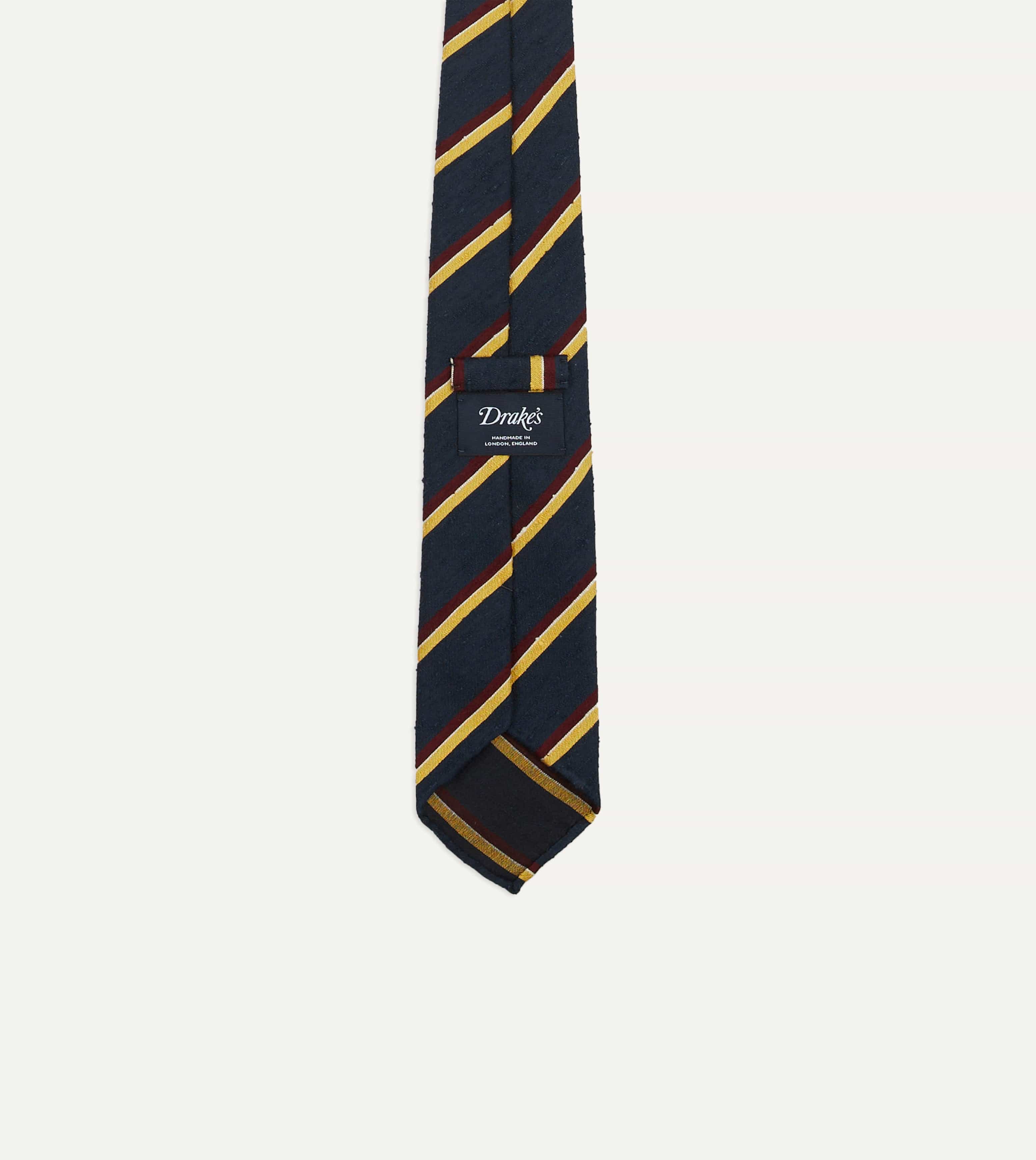 Navy, Red and Yellow Stripe Shantung Silk Tie - Image 3