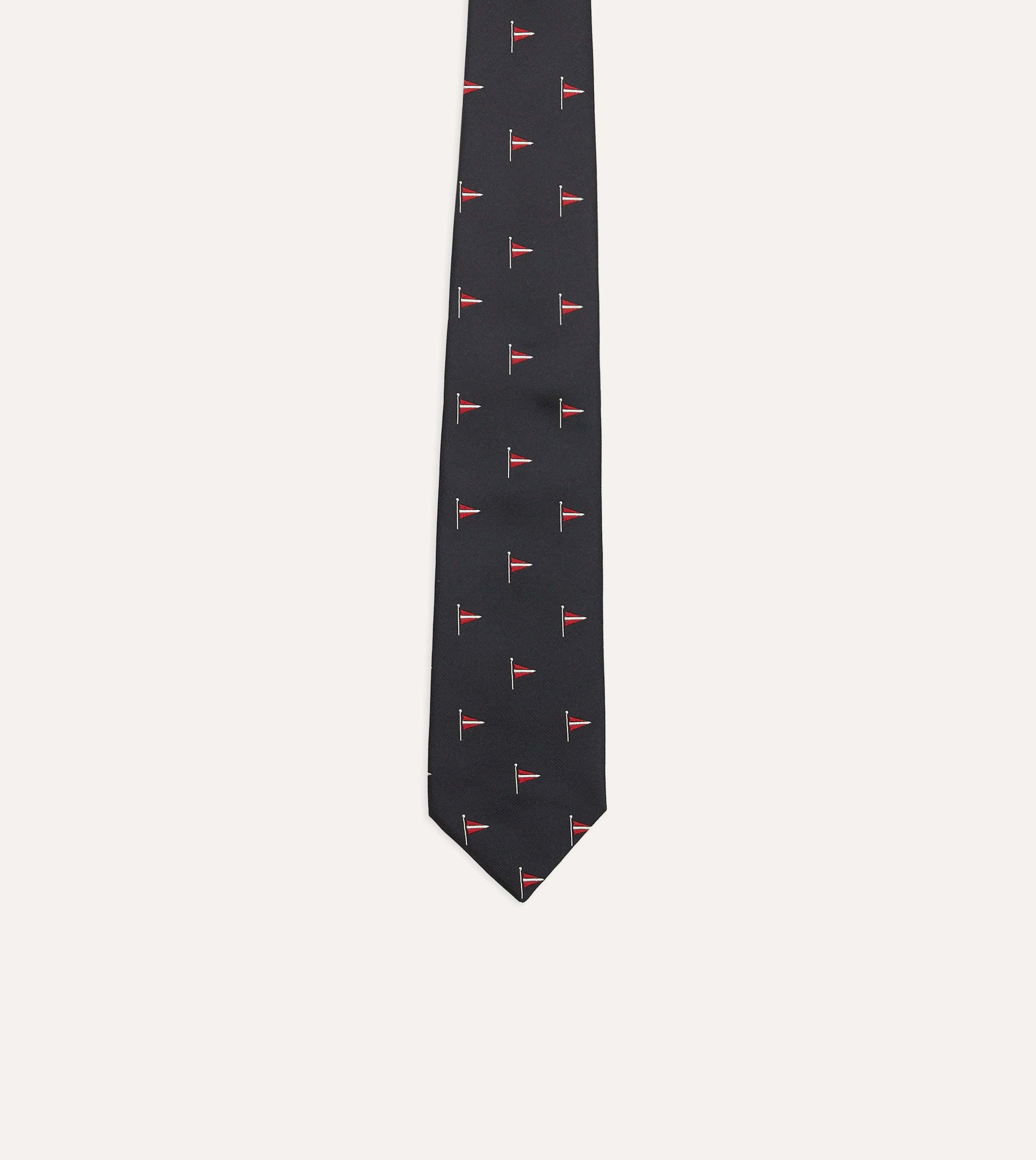 Navy Red Pennant Motif Silk Tipped Tie - Image 4