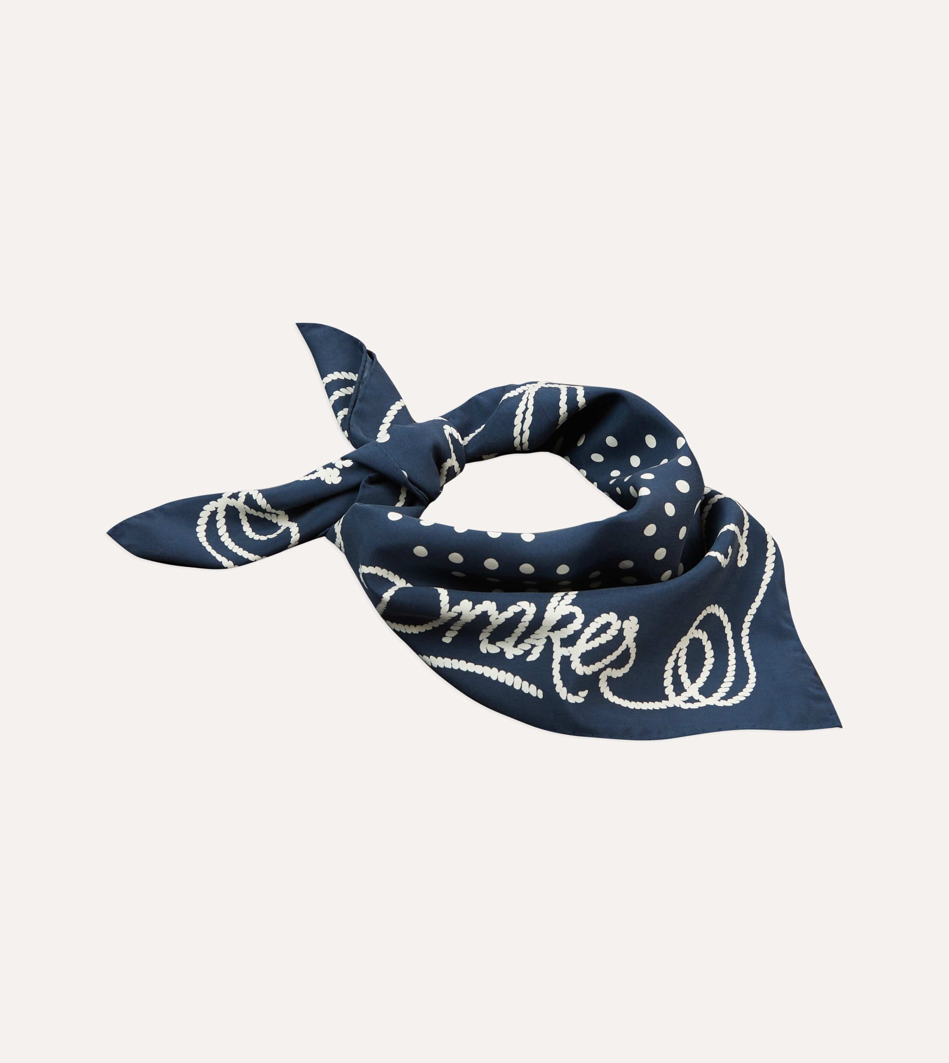 Navy Rope Border Print Silk Bandana - Image 4