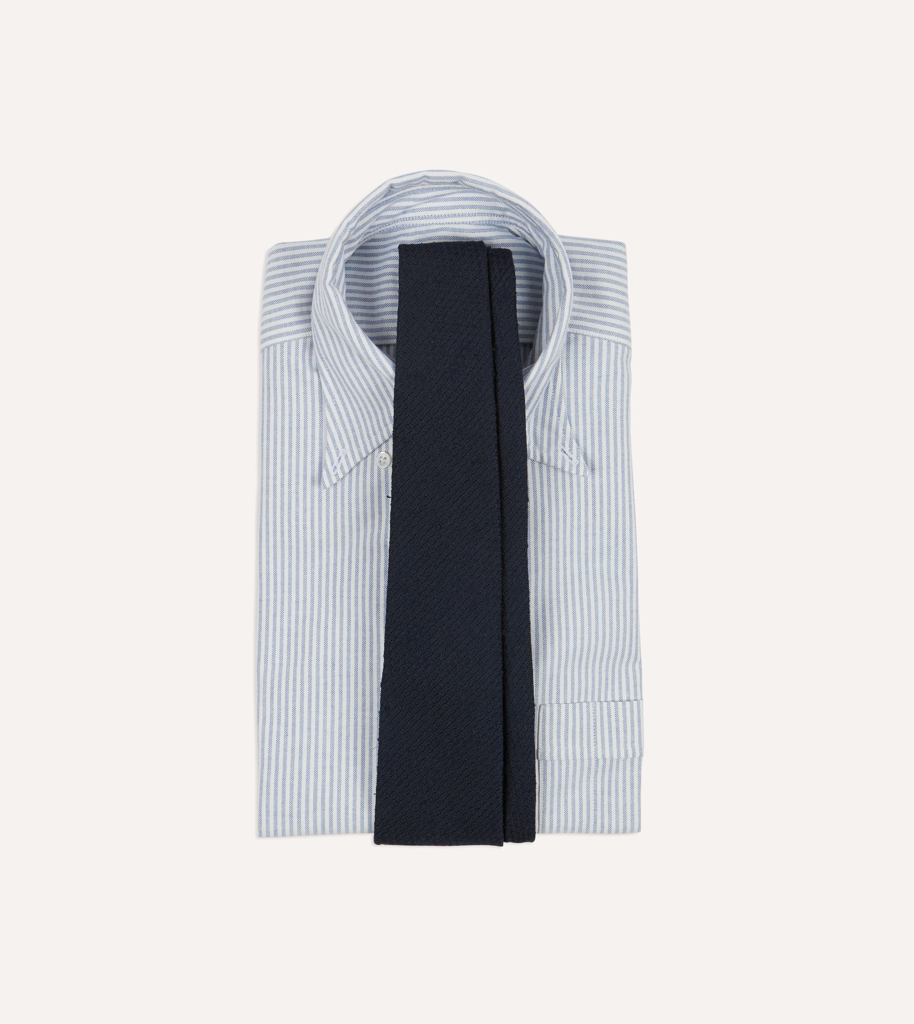 Navy Shantung Silk Hand-Rolled Tie - Image 2