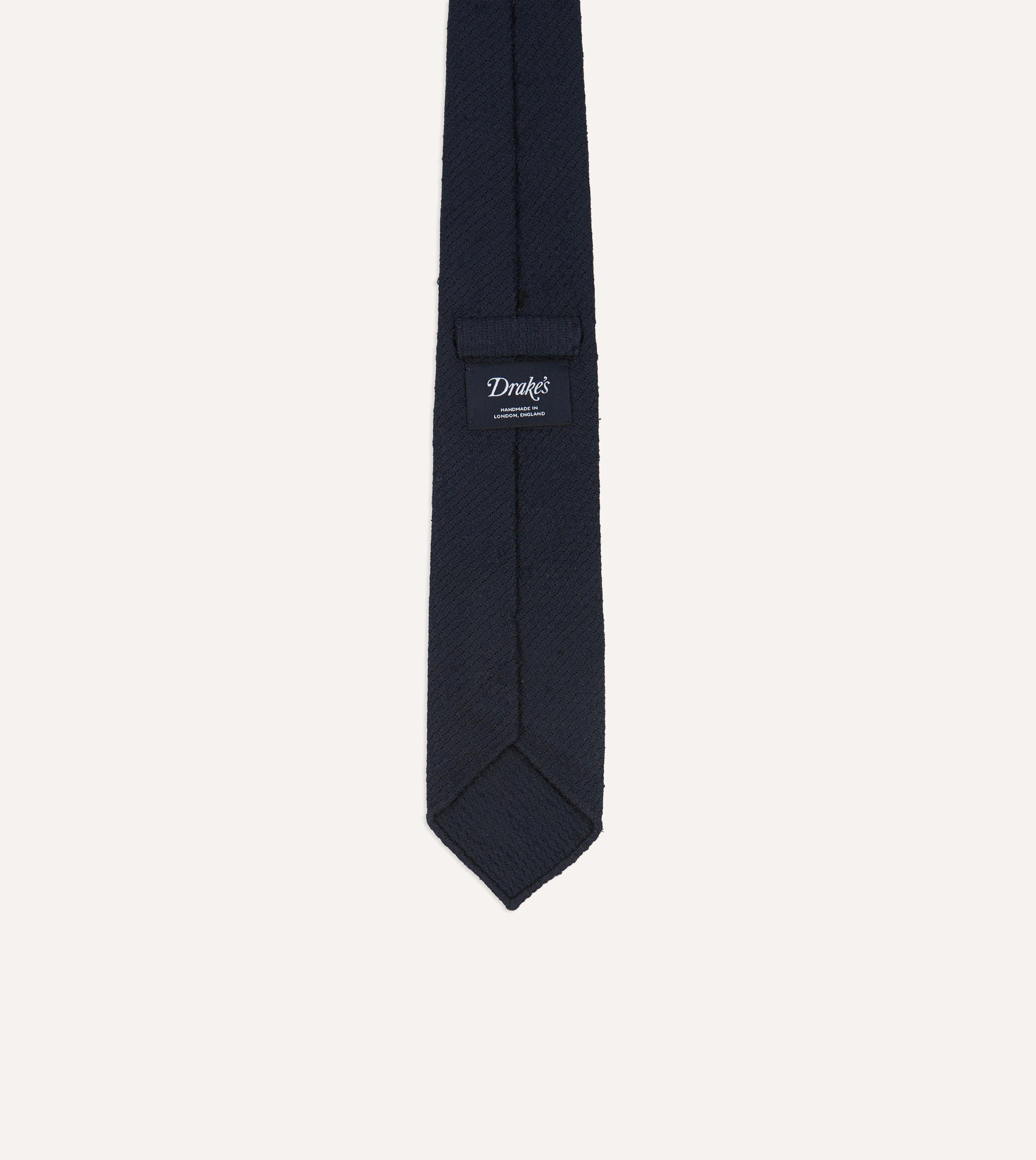 Navy Shantung Silk Hand-Rolled Tie - Image 3