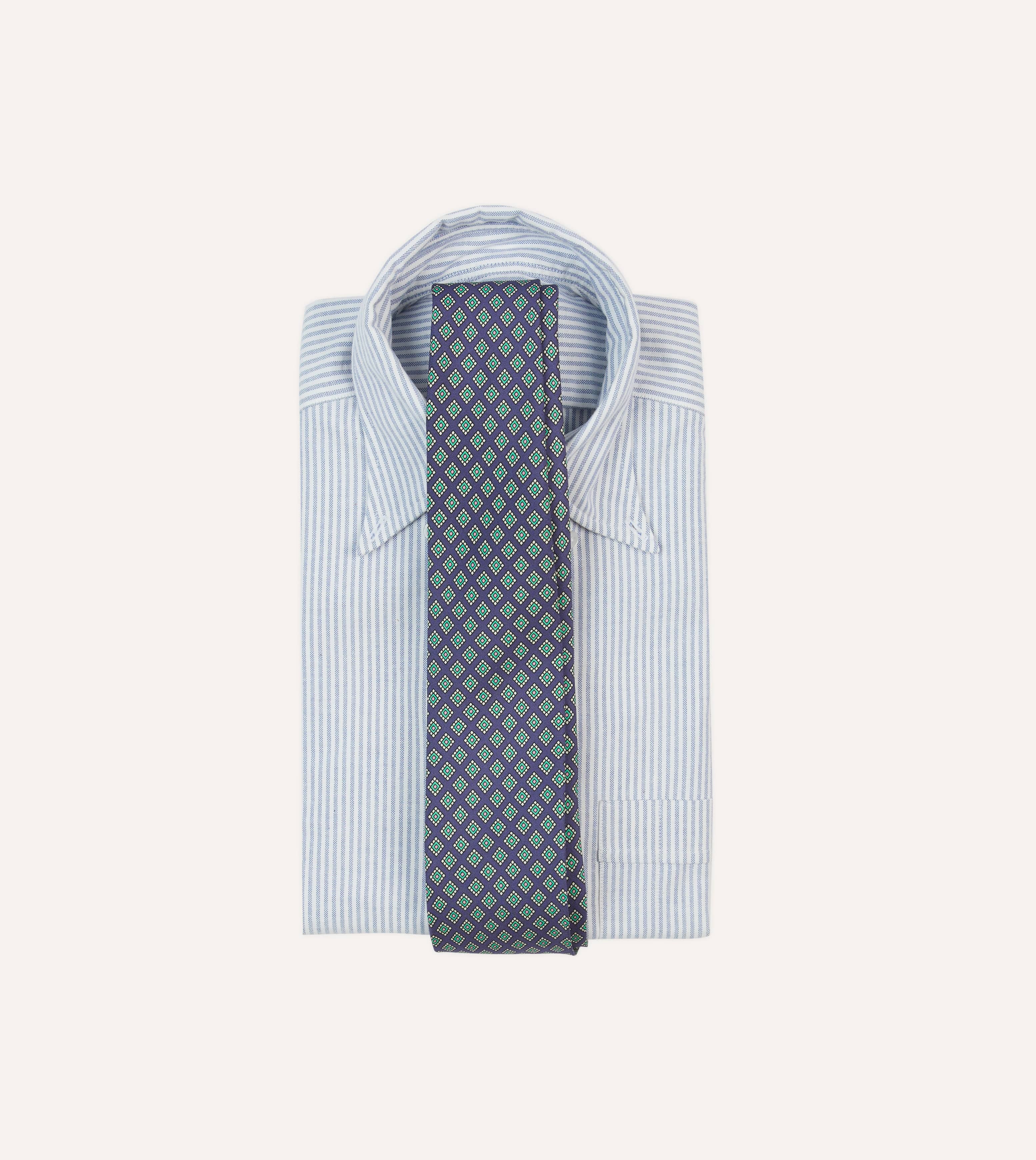Navy Square Medallion Self-Tipped Silk Tie - Image 2