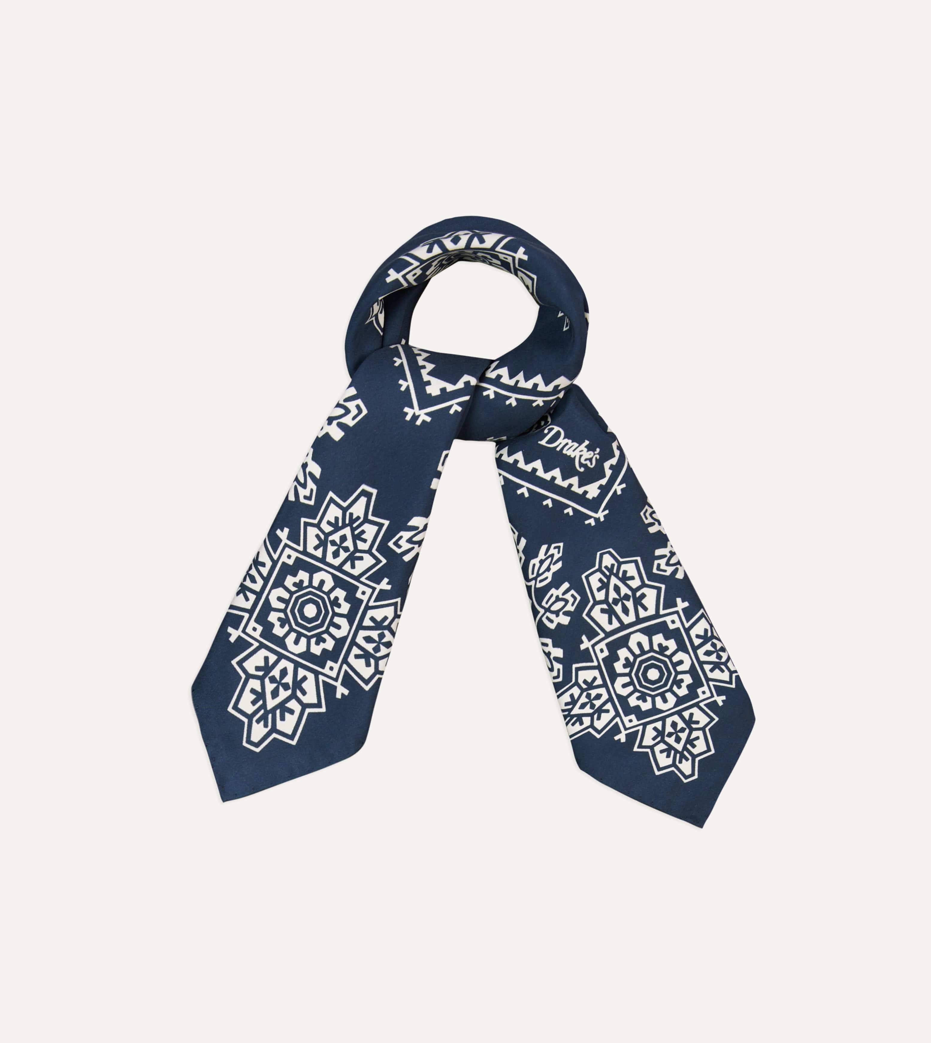 Navy Traditional Print Silk Bandana - Image 5