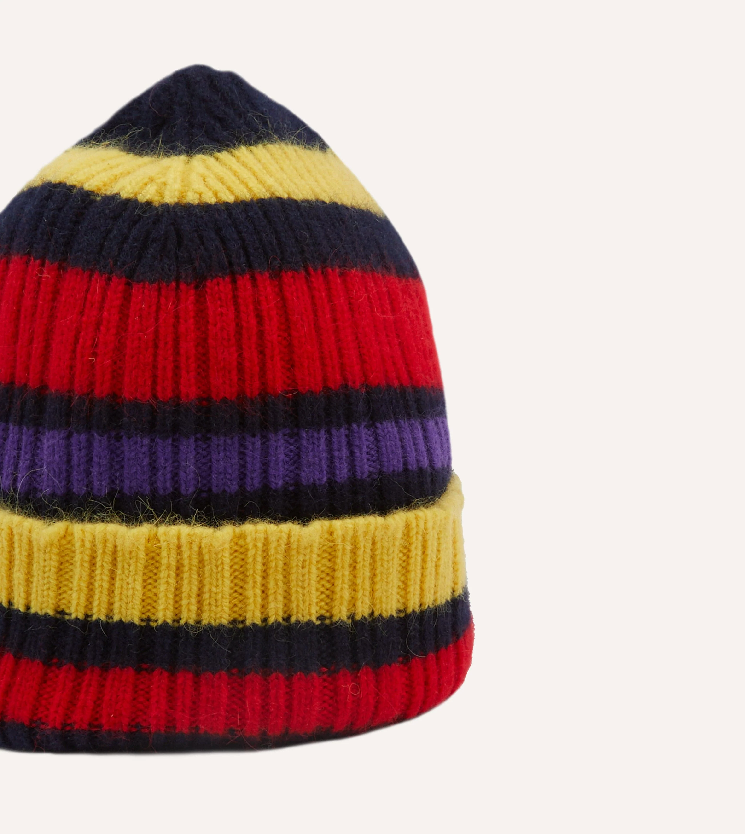 Navy, Yellow and Red Multi Stripe Geelongora Ribbed Knit Cap - Image 4
