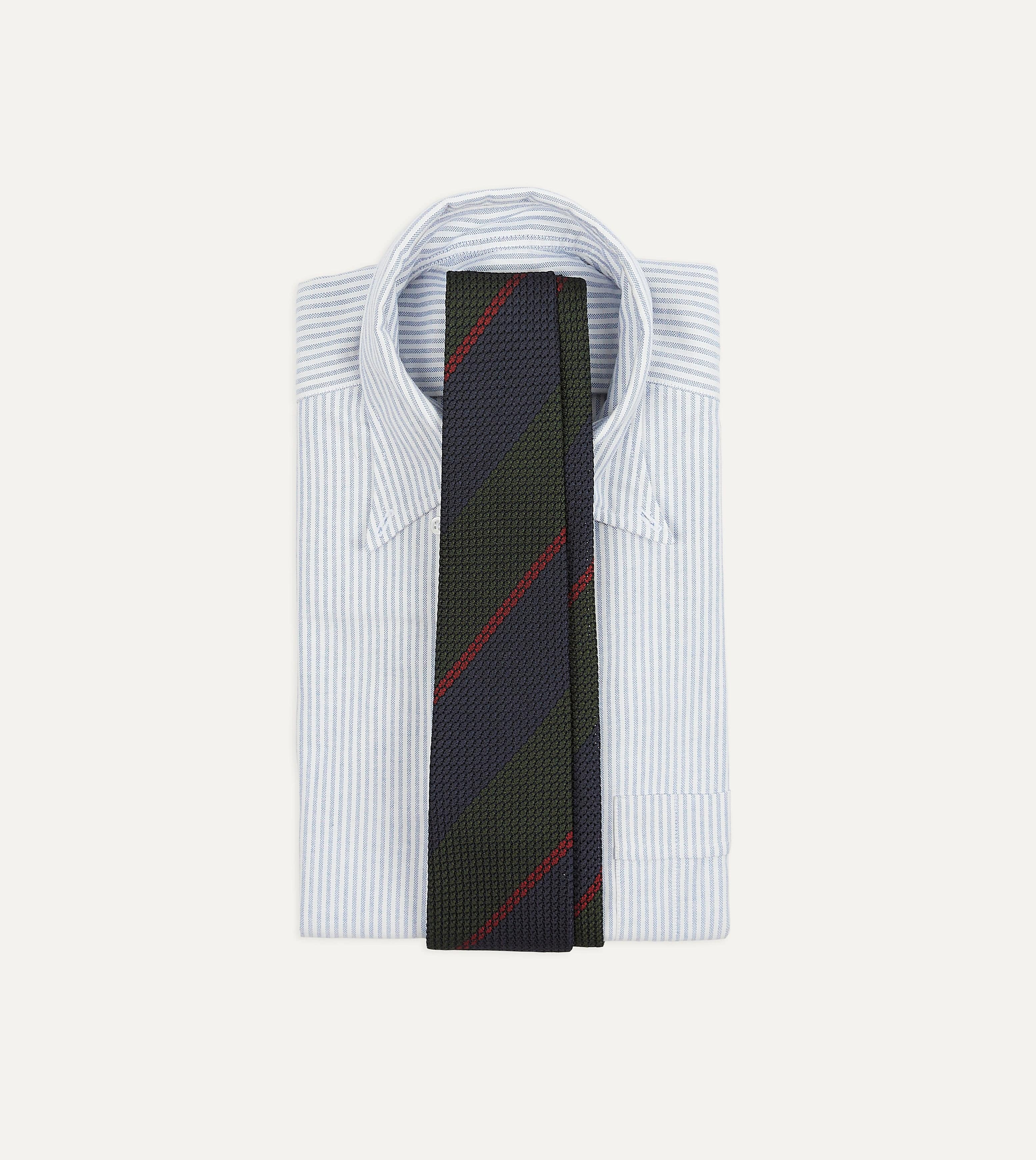 Olive and Red Block Stripe Hand Rolled Silk Grenadine Tie - Image 2