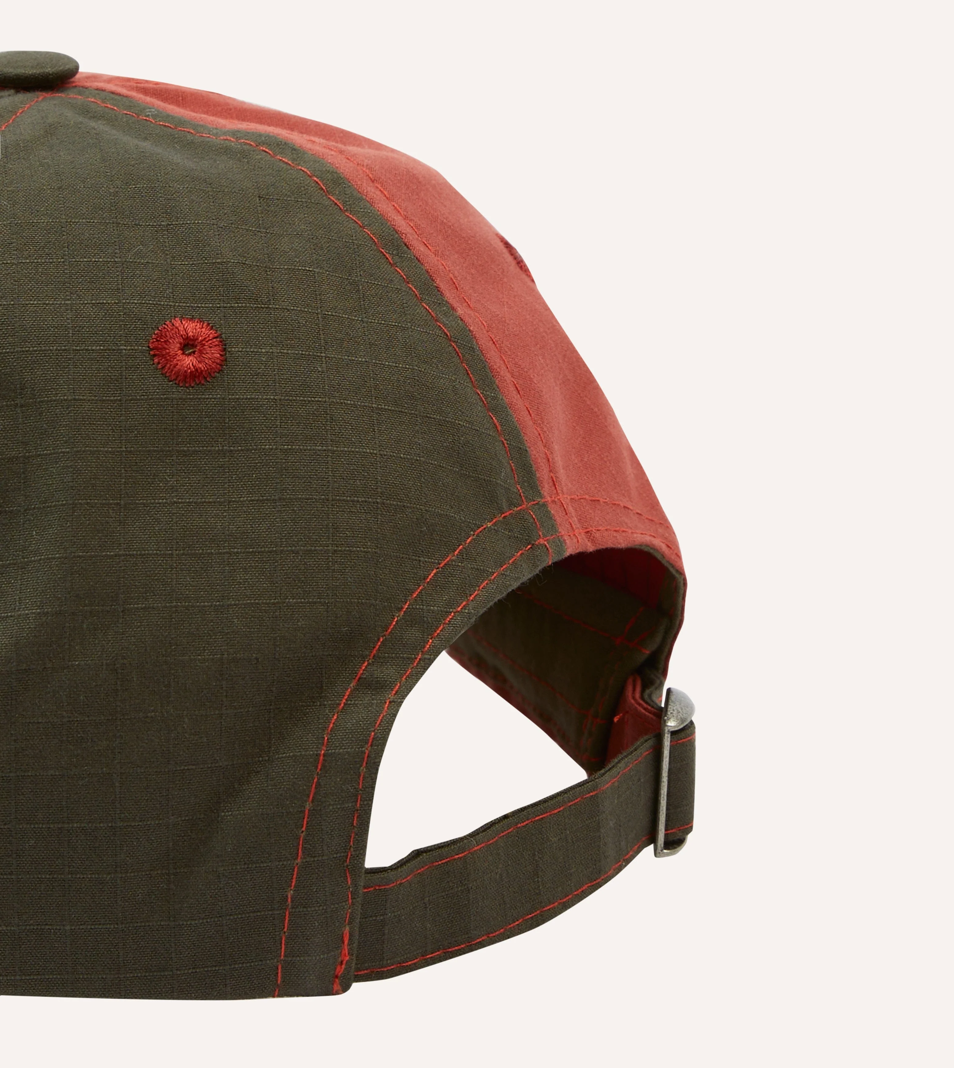 Olive and Red Two-Tone Ripstop Cotton Baseball Cap - Image 2
