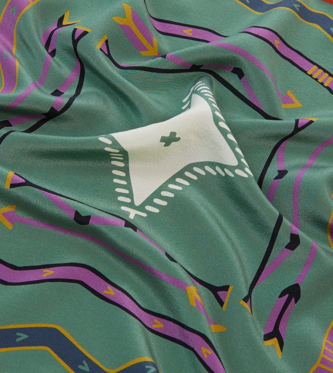 Olive and Rust Tribal Print Silk Pocket Square - Image 2