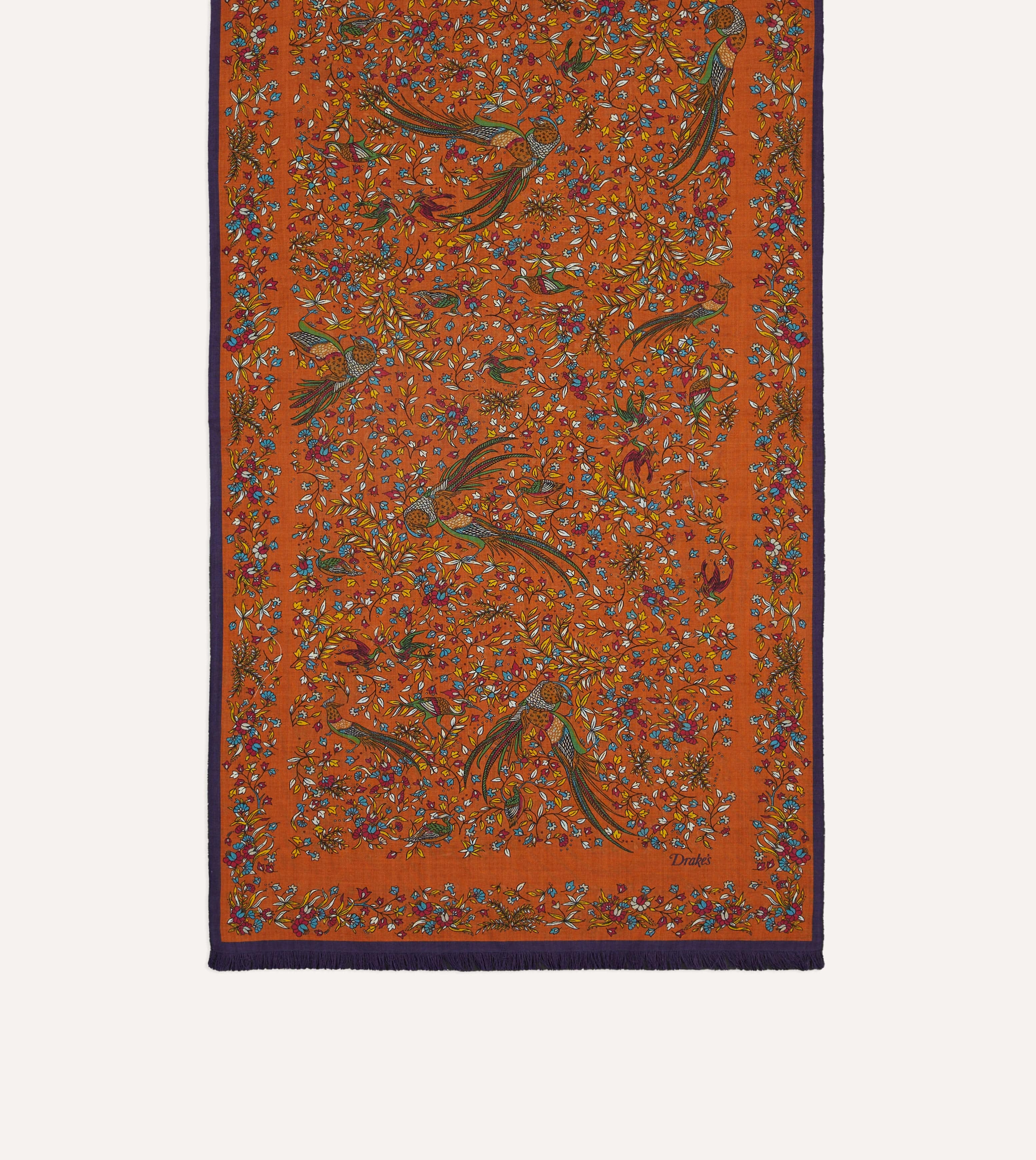 Orange Birds of Paradise Print Tubular Wool Silk Scarf - Image 3