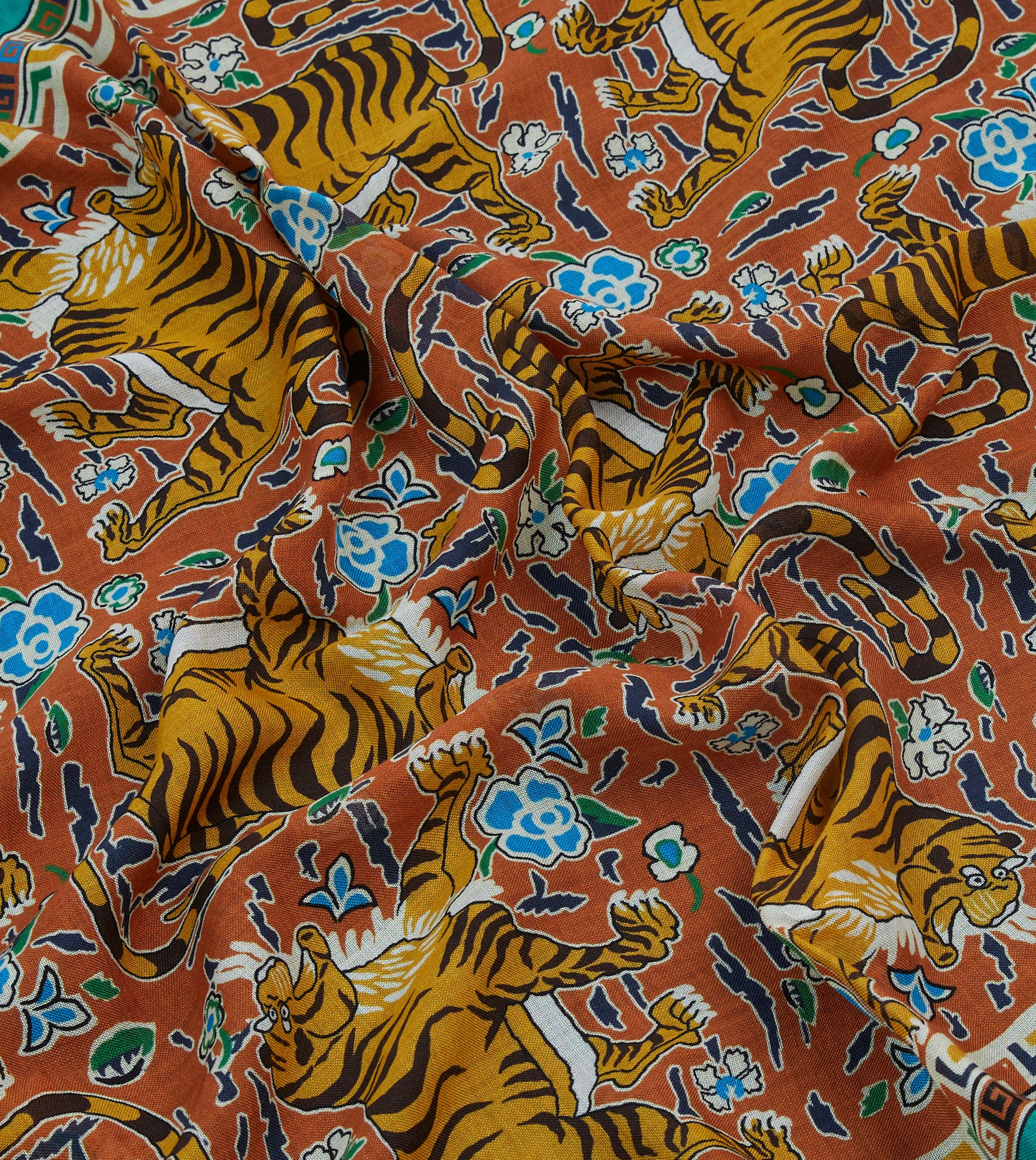 Orange Jumbo Tiger Print Wool-Silk Scarf - Image 2