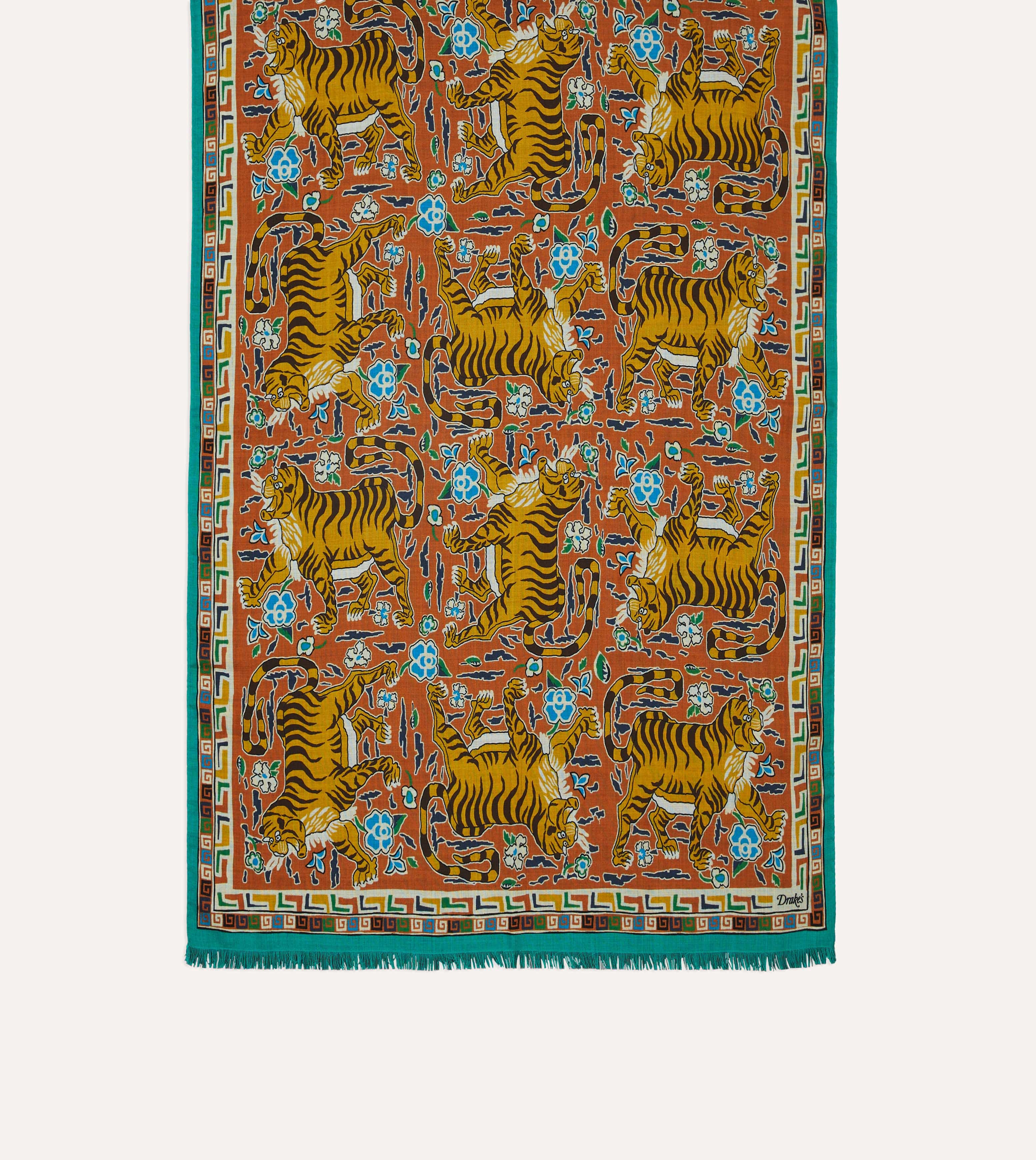 Orange Jumbo Tiger Print Wool-Silk Scarf - Image 3