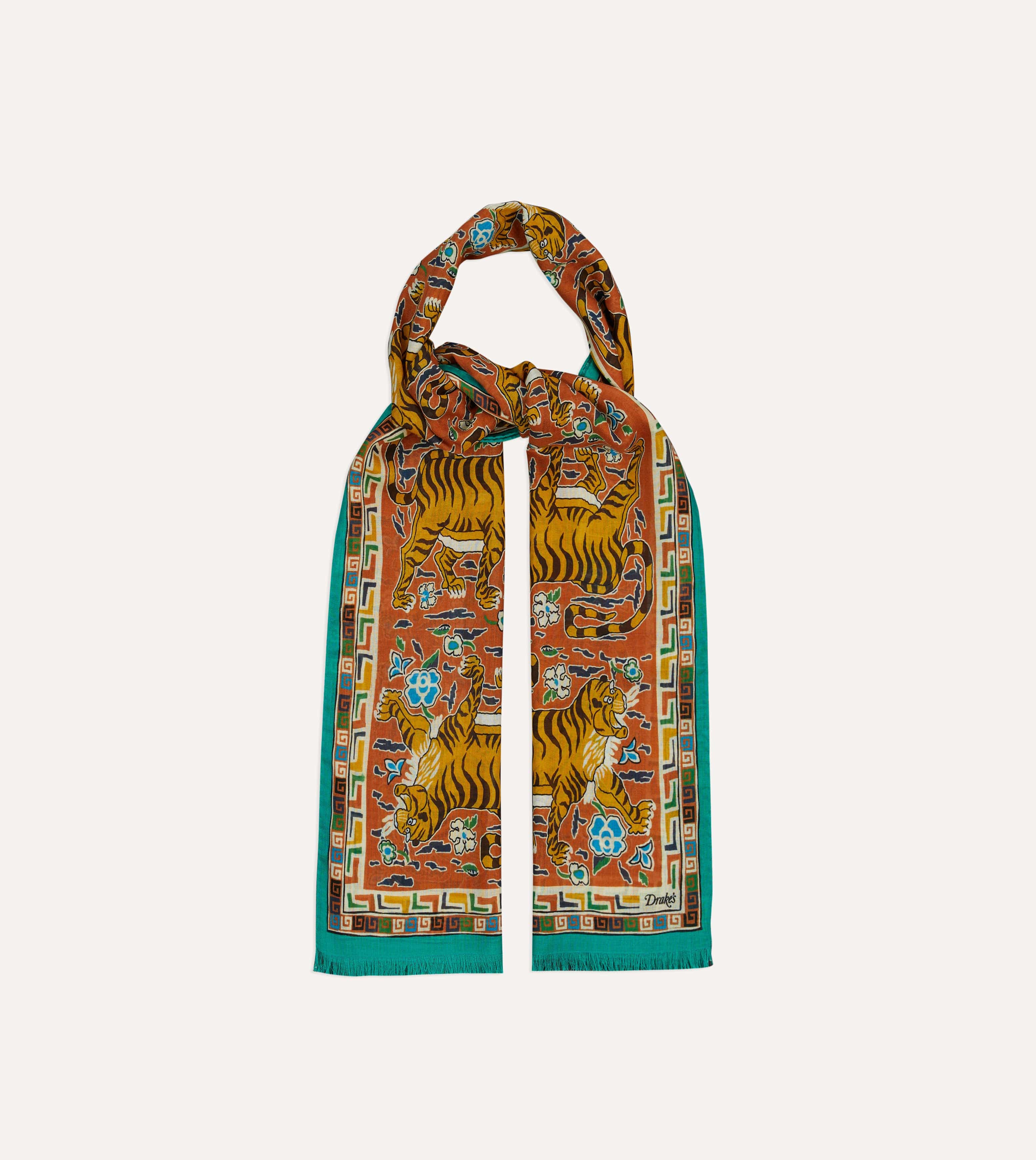 Orange Jumbo Tiger Print Wool-Silk Scarf - Image 4