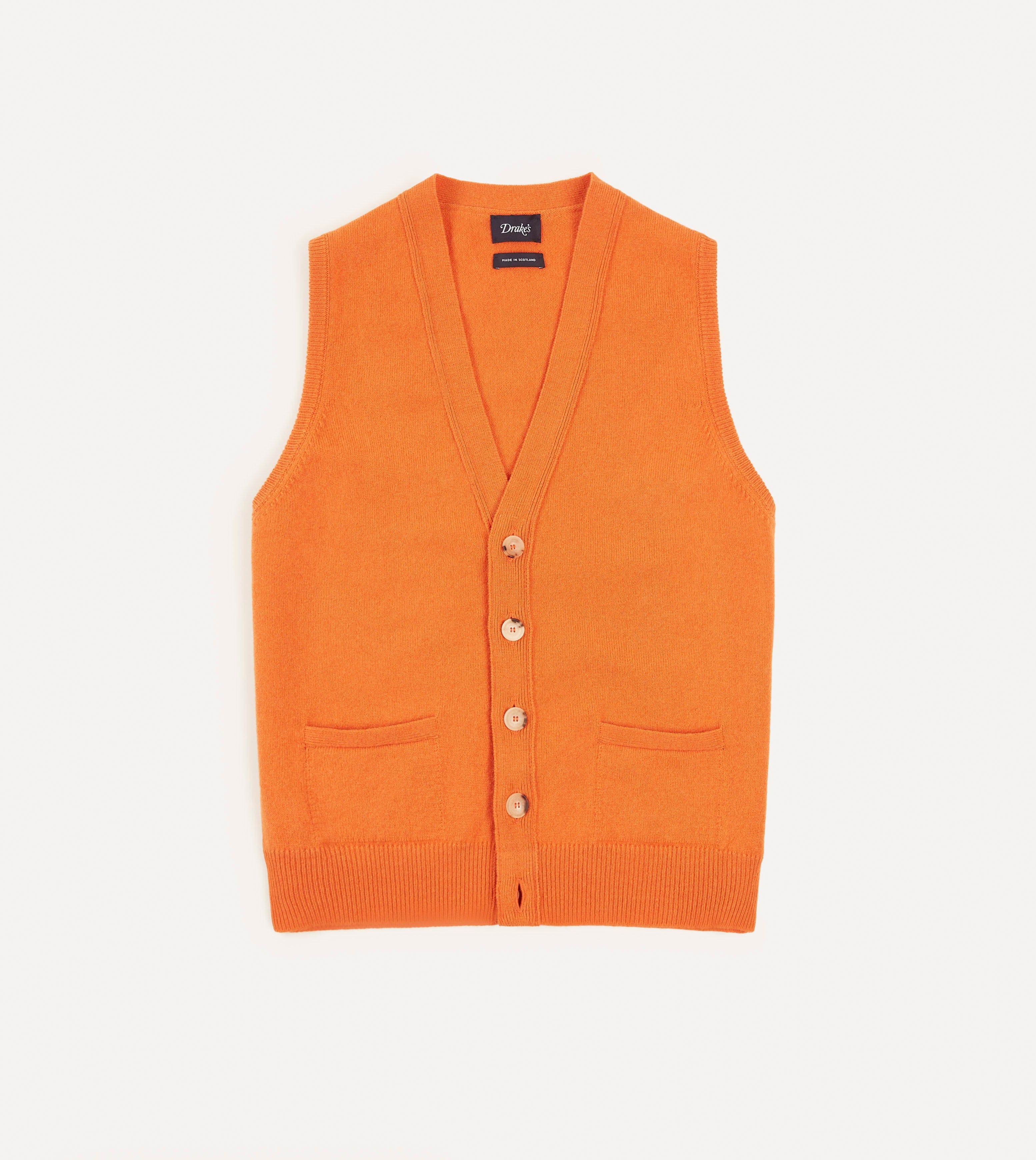 Orange Lambswool Sleeveless Cardigan