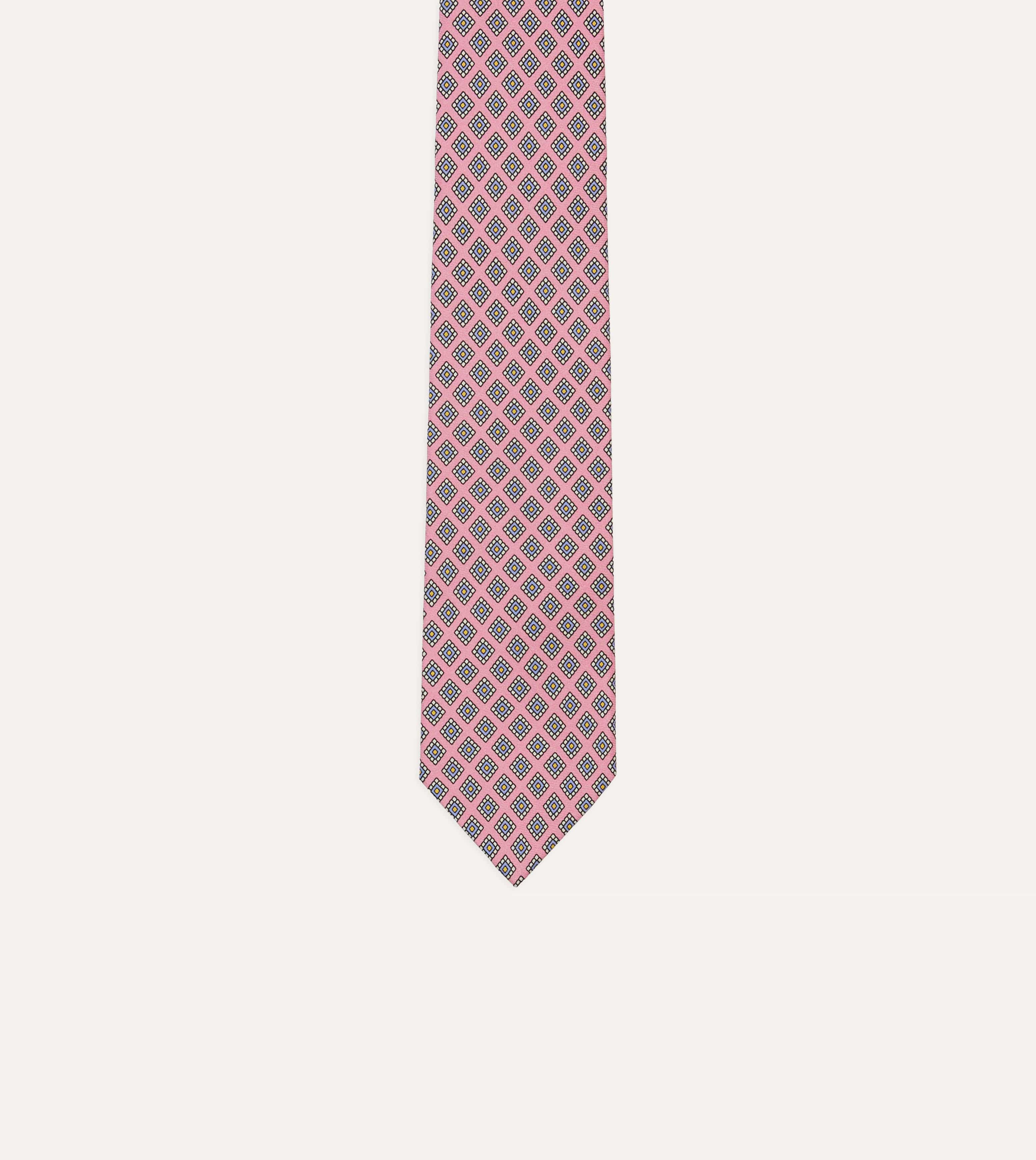 Pink Square Medallion Self-Tipped Silk Tie - Image 3