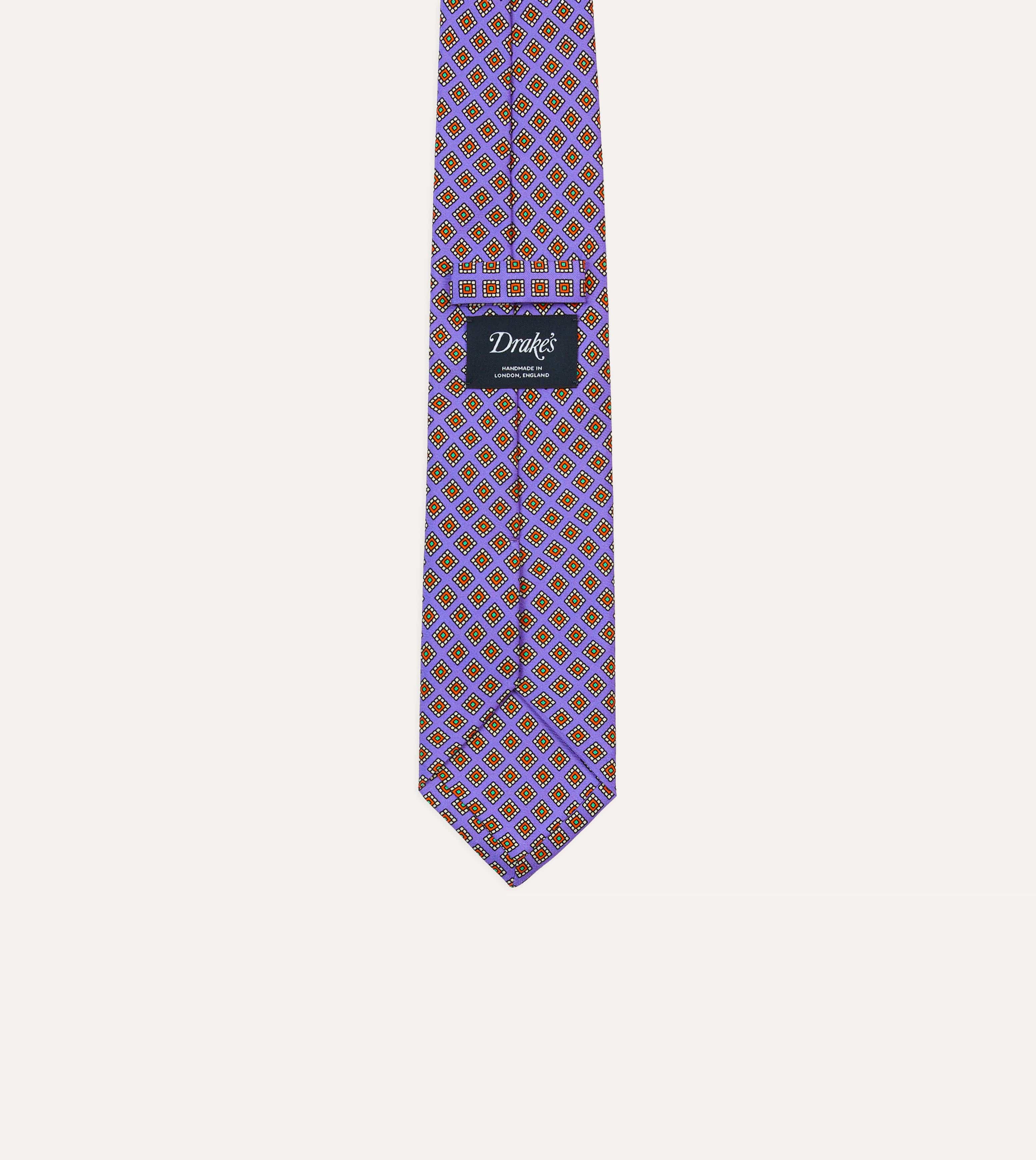 Purple Square Medallion Self-Tipped Silk Tie - Image 4