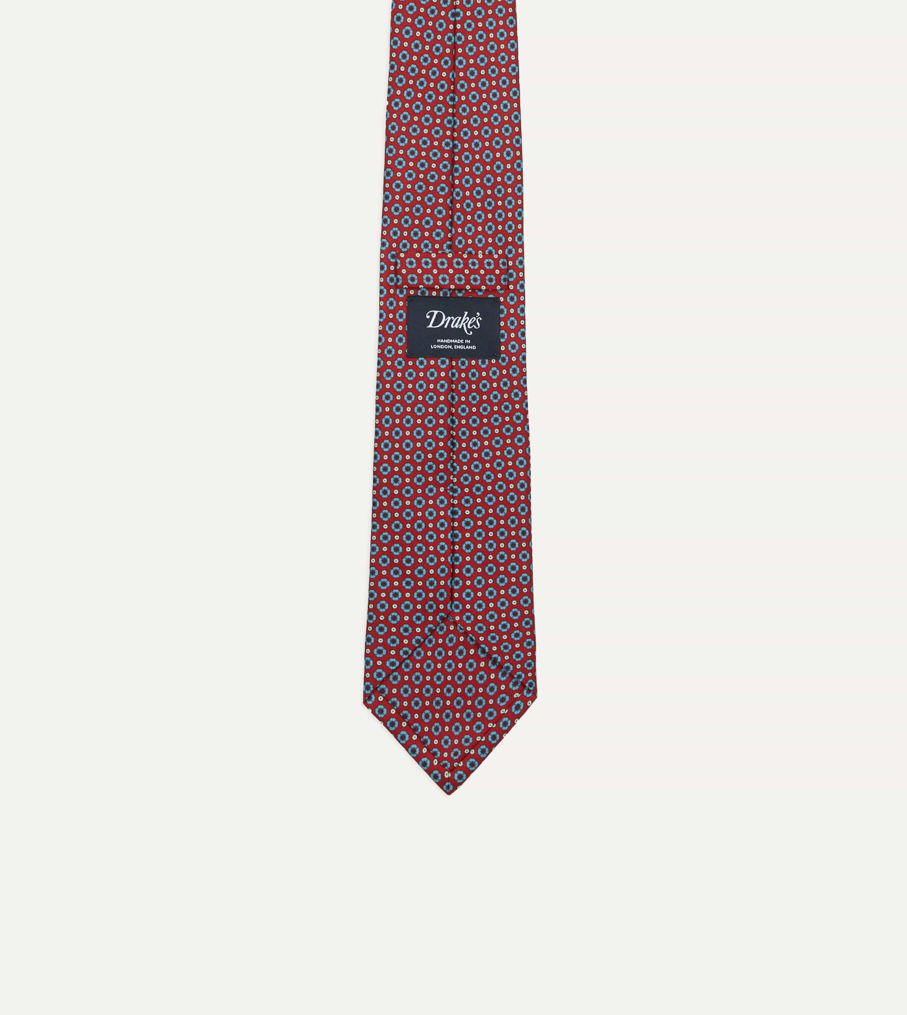 Red and Blue Small Geometric Paisley Print Silk Self Tipped Tie - Image 3