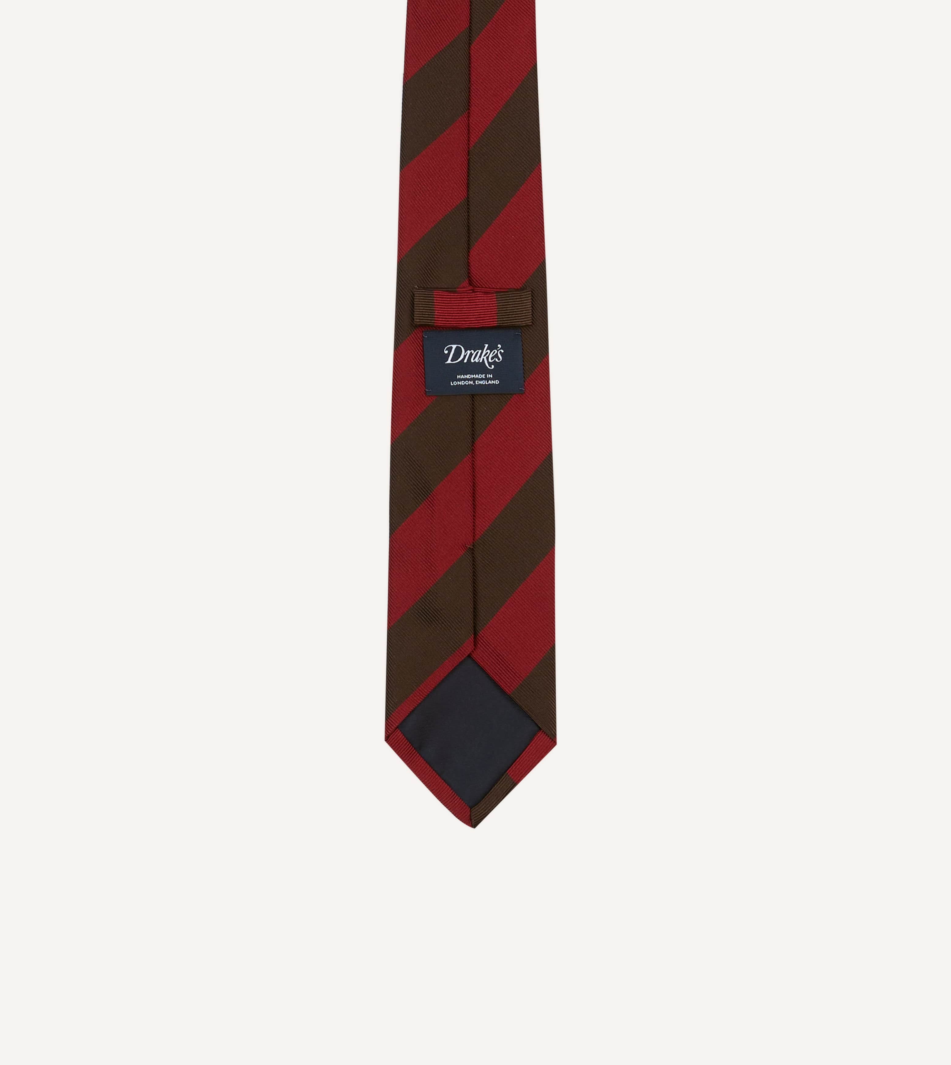 Red and Brown Block Stripe Mogador Silk Tipped Tie - Image 4