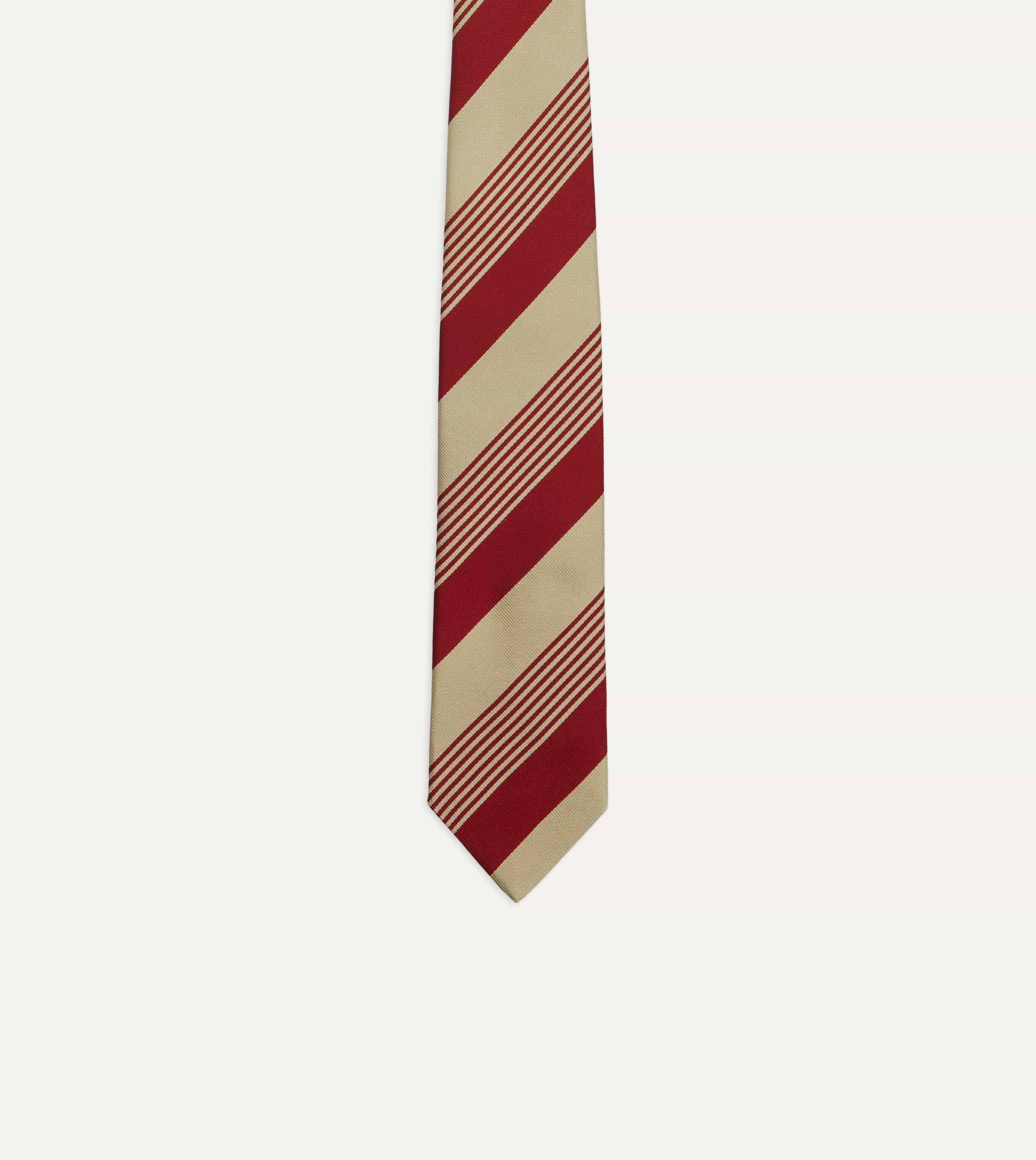 Red and Gold Multi Stripe Silk Tipped Tie - Image 4