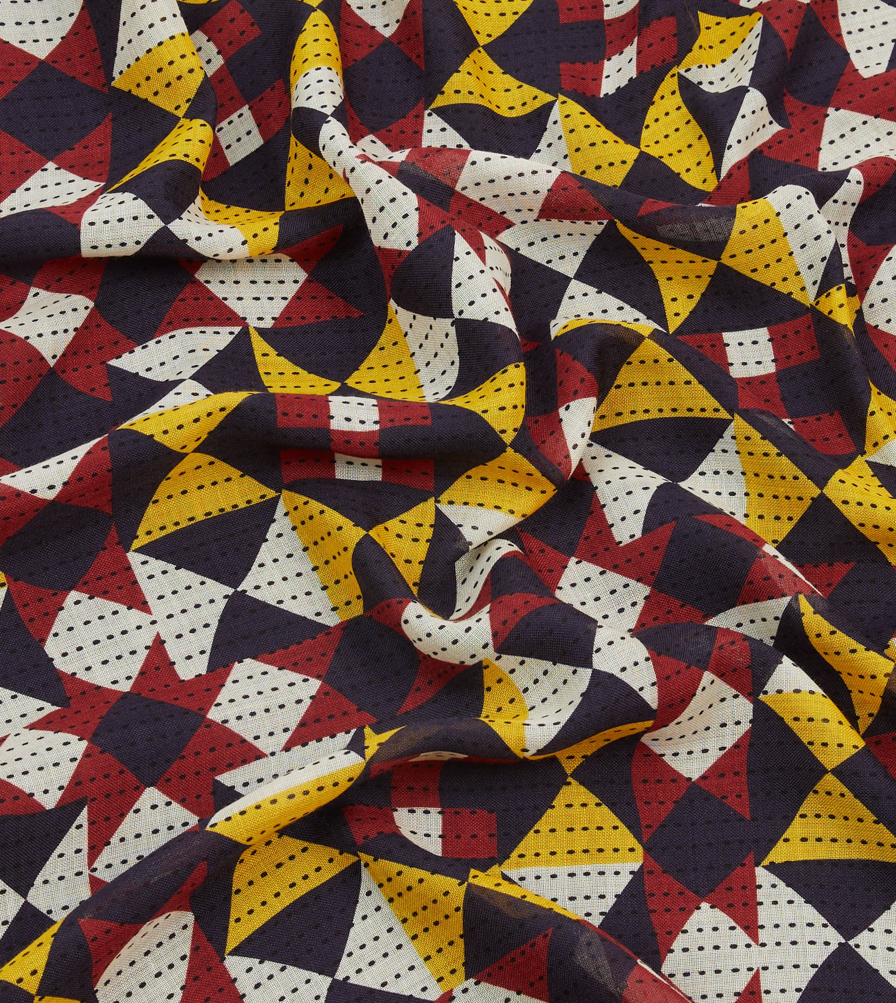 Red and Yellow Patchwork Print Wool-Silk Scarf - Image 2