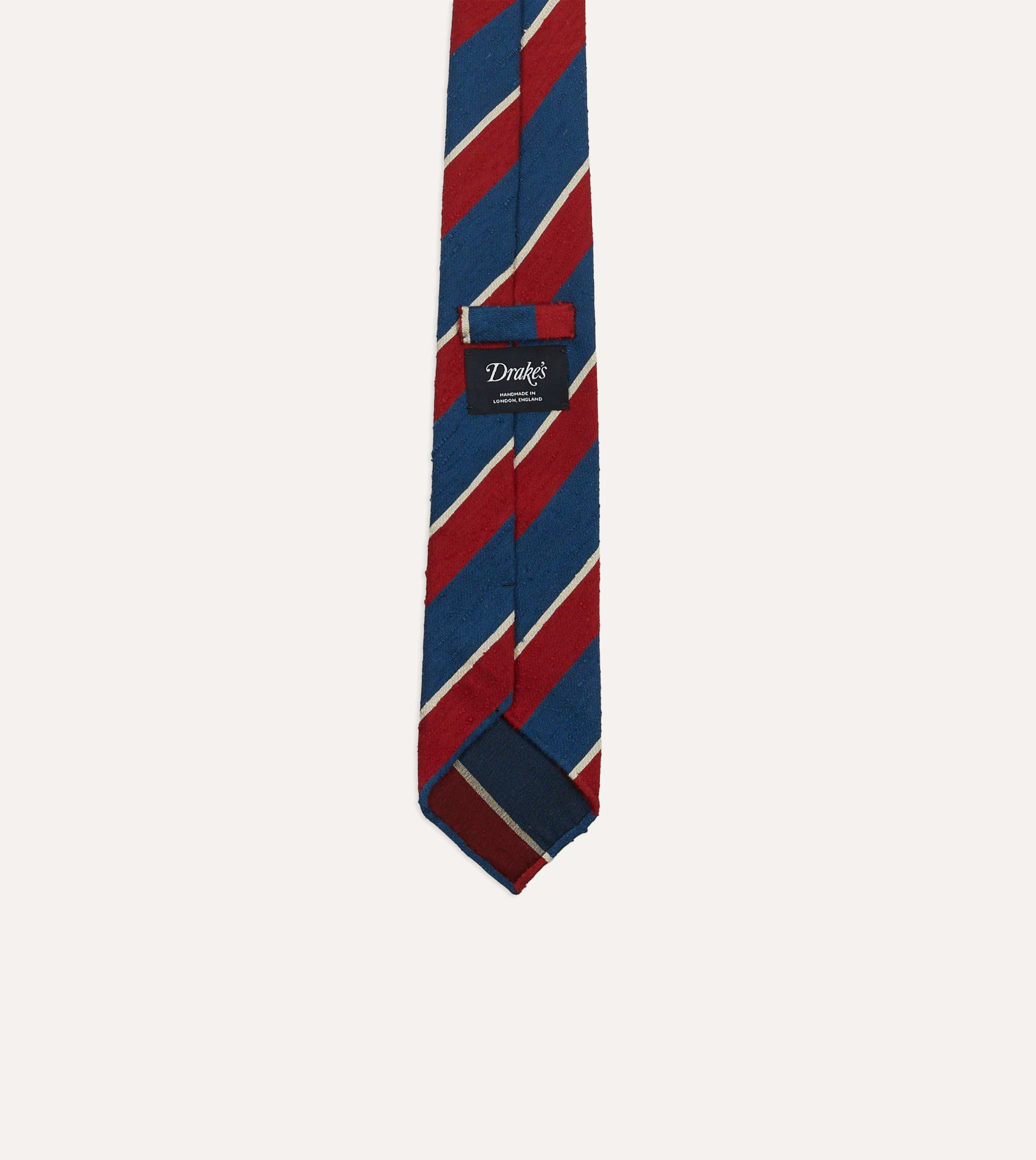 Red, Blue and White Stripe Shantung Silk Tie - Image 3