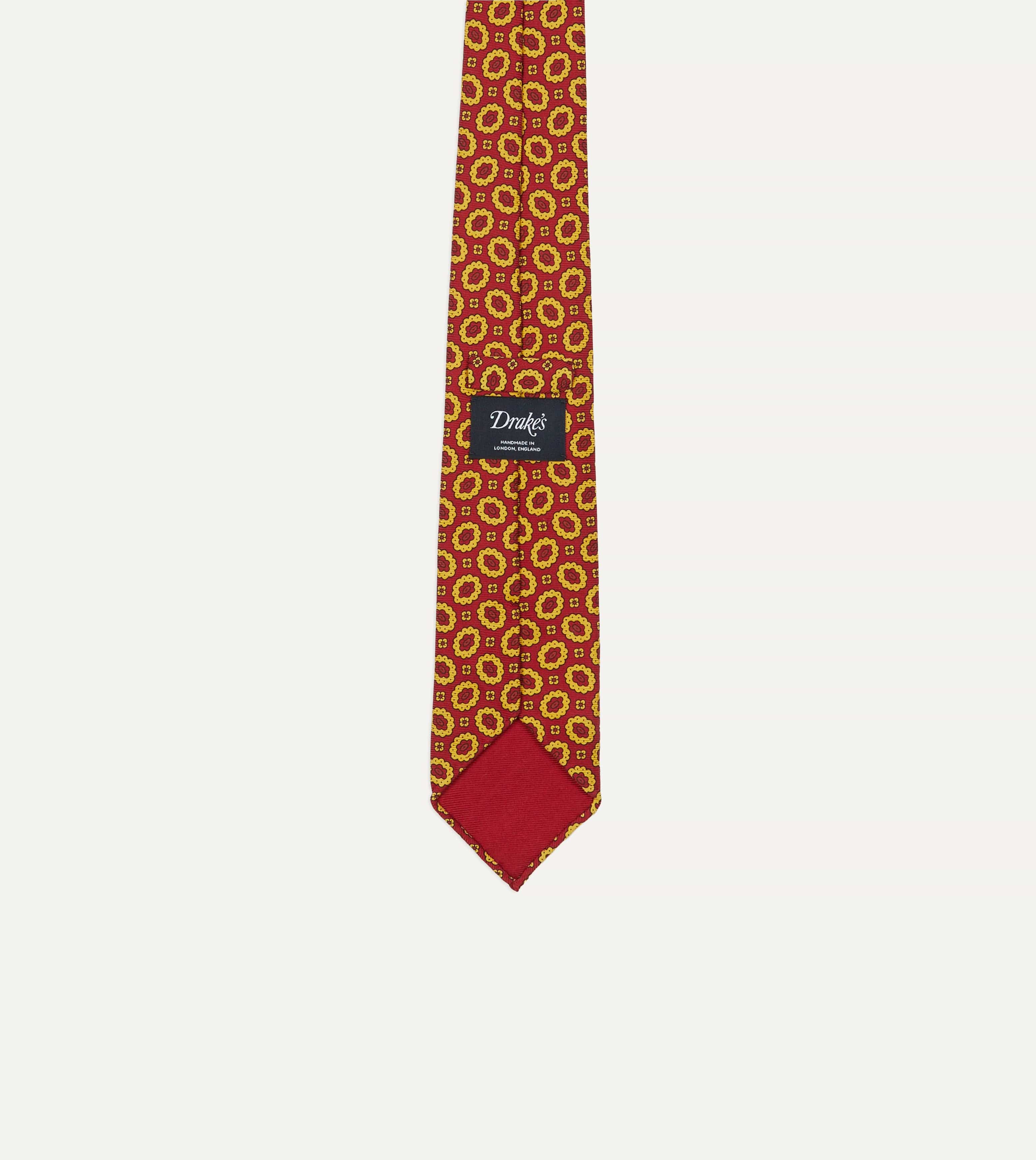 Red Flower Print 40oz Madder Silk Tipped Tie - Image 3