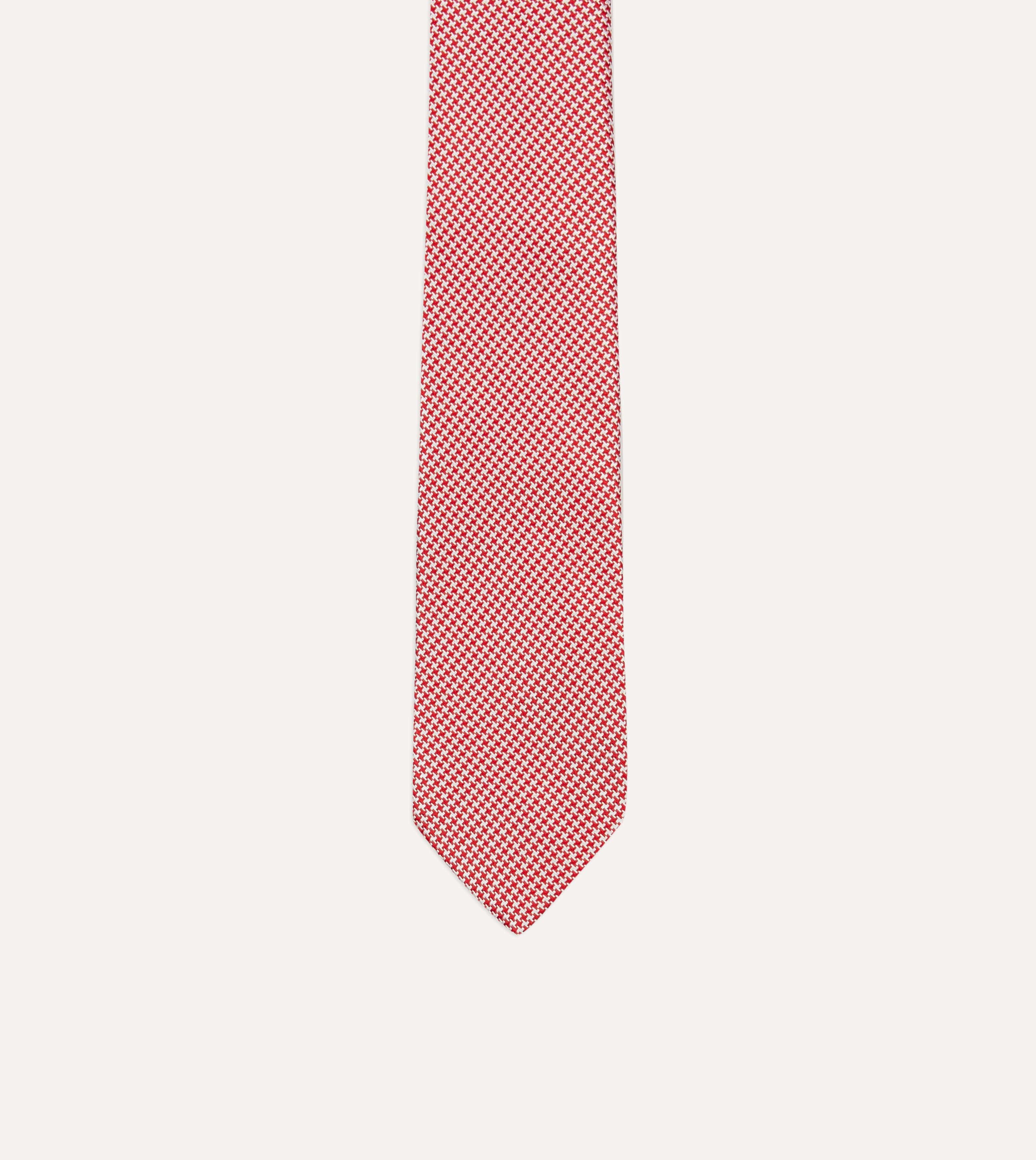 Red Houndstooth Mogador Silk Tipped Tie - Image 3