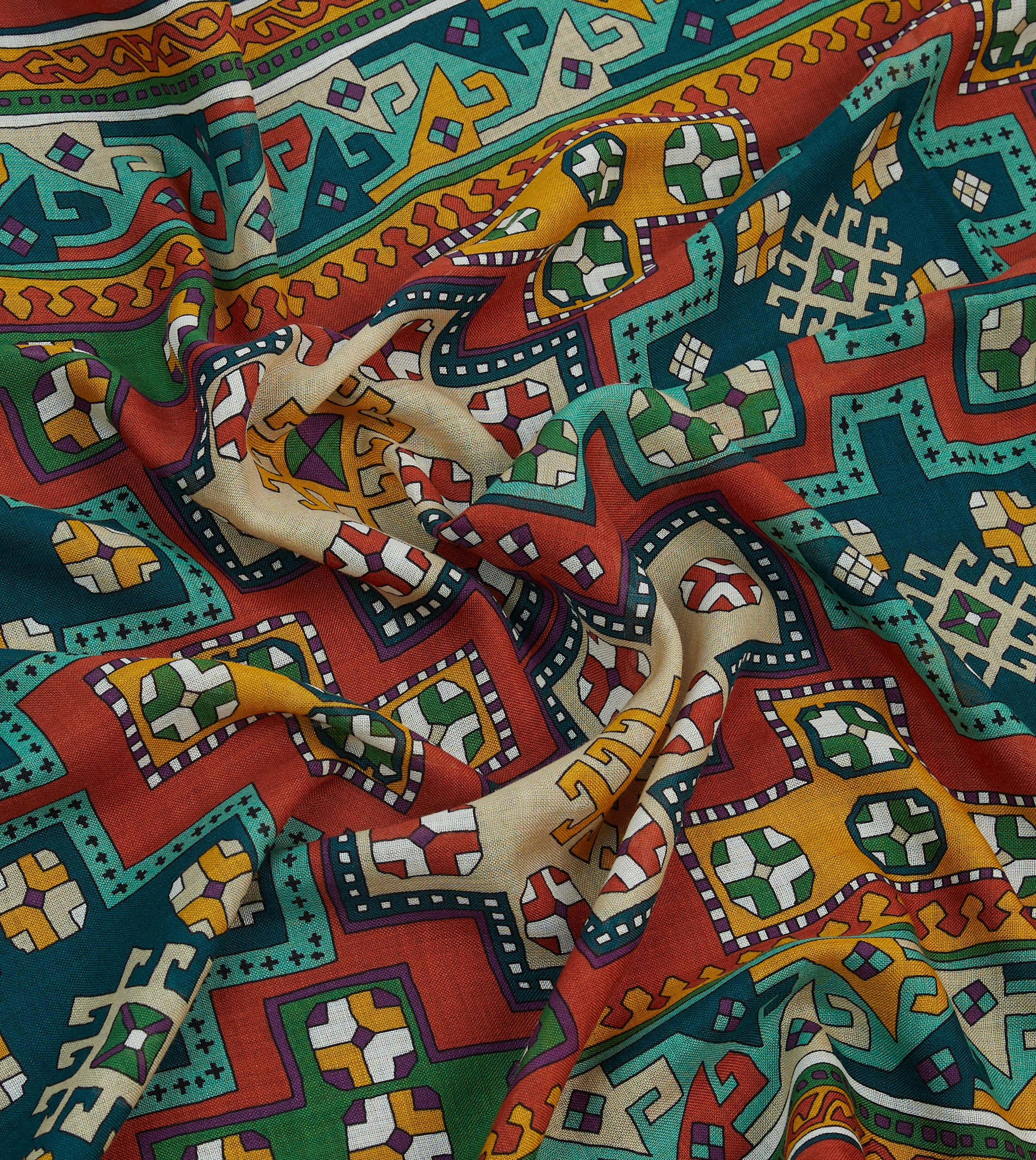 Red Kilim Print Wool-Silk Scarf - Image 2