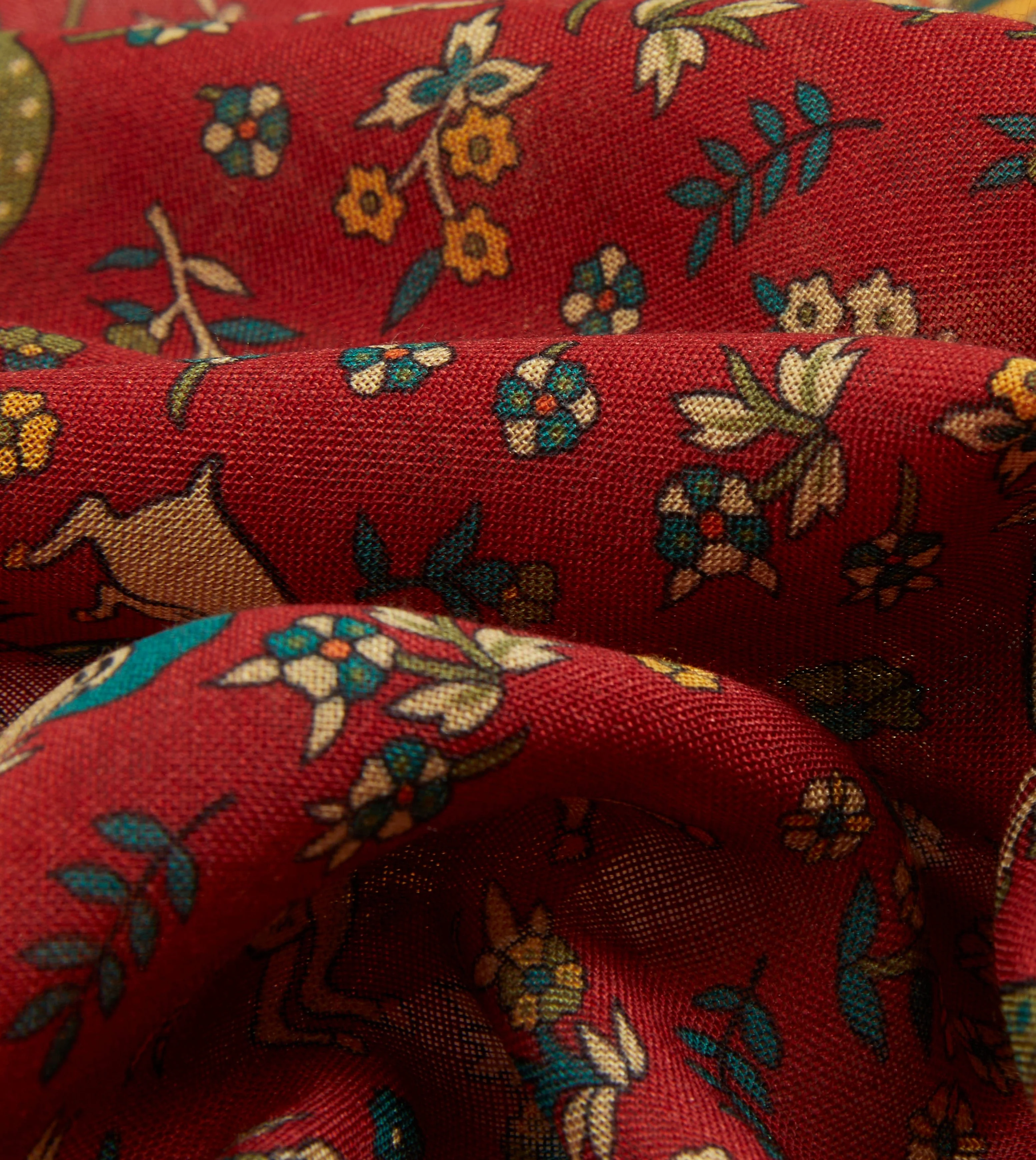 Red Mughal Print Wool-Silk Square Scarf - Image 2