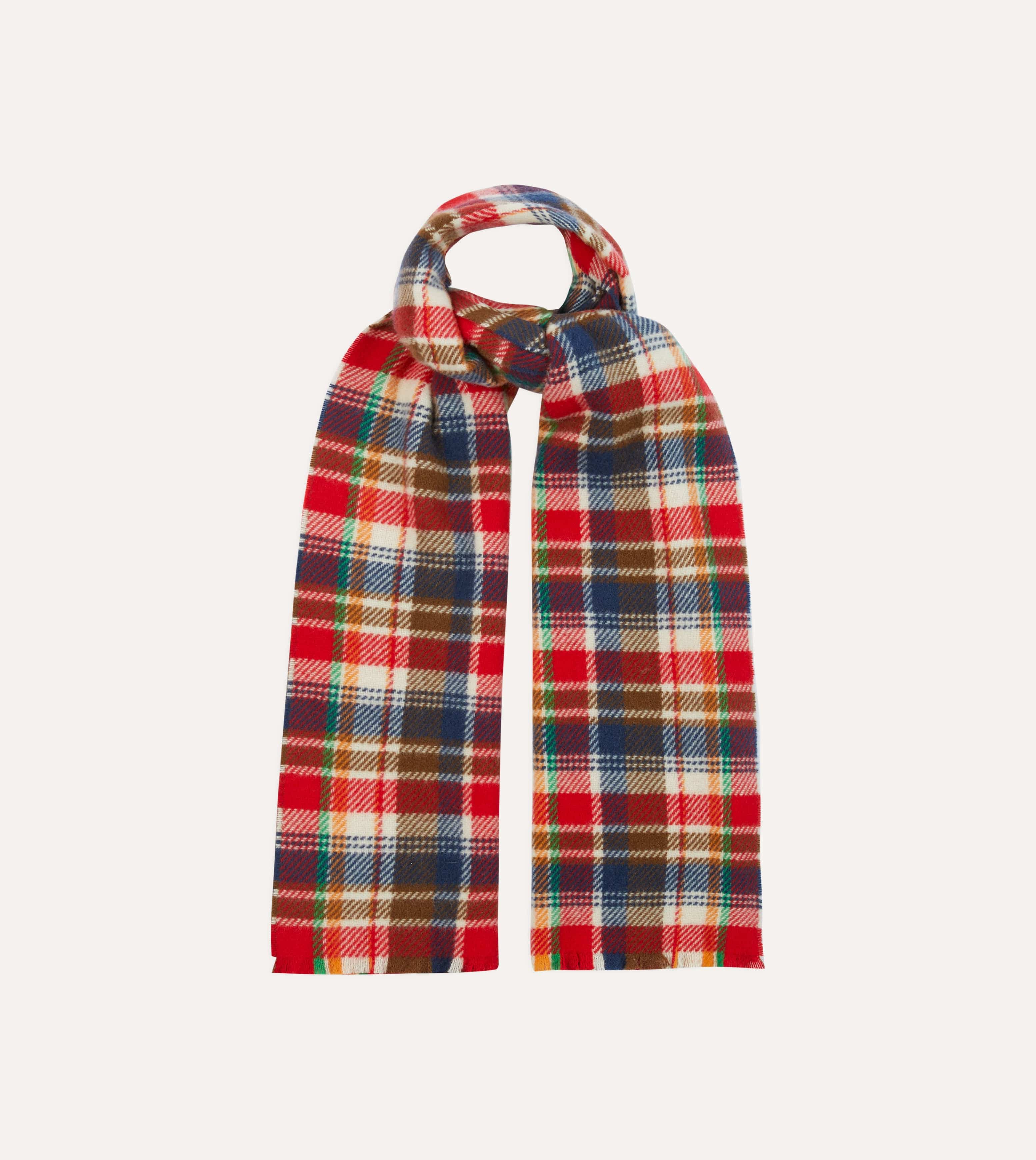 Red Multi Tartan Check Wool Scarf - Image 4
