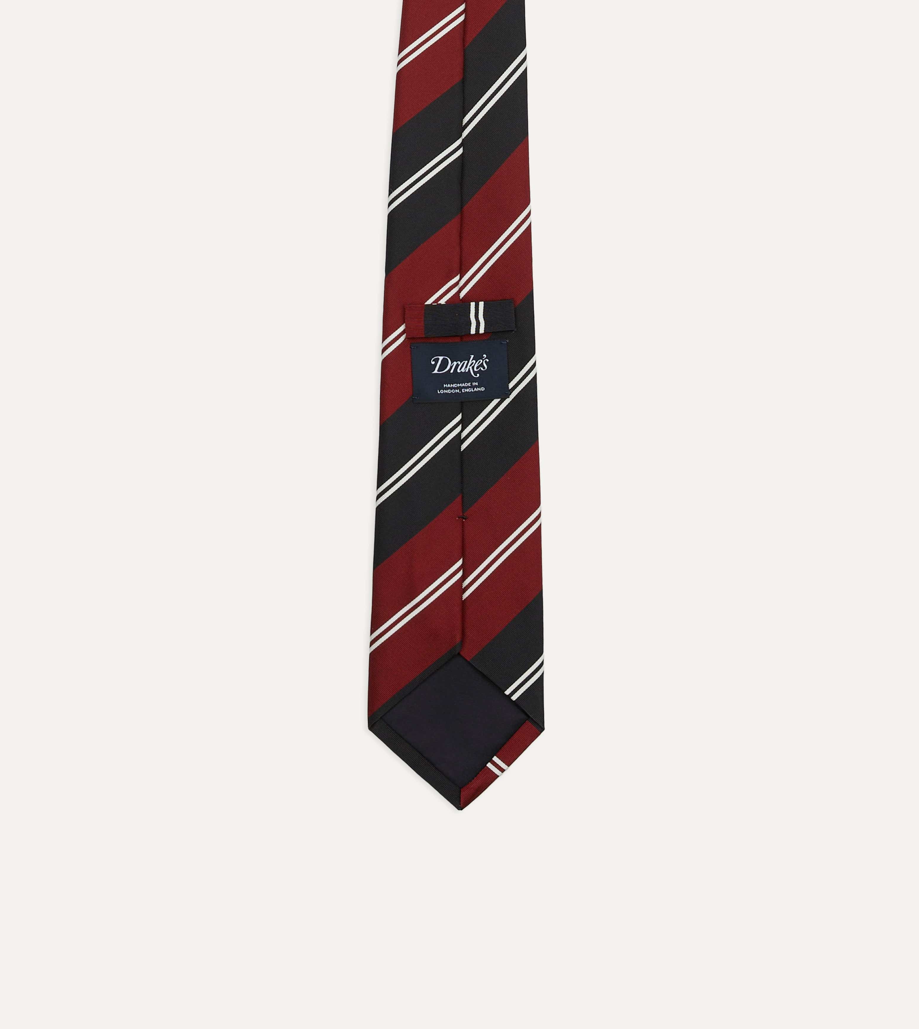 Red, Navy and White Regimental Stripe Mogador Tipped Tie - Image 3