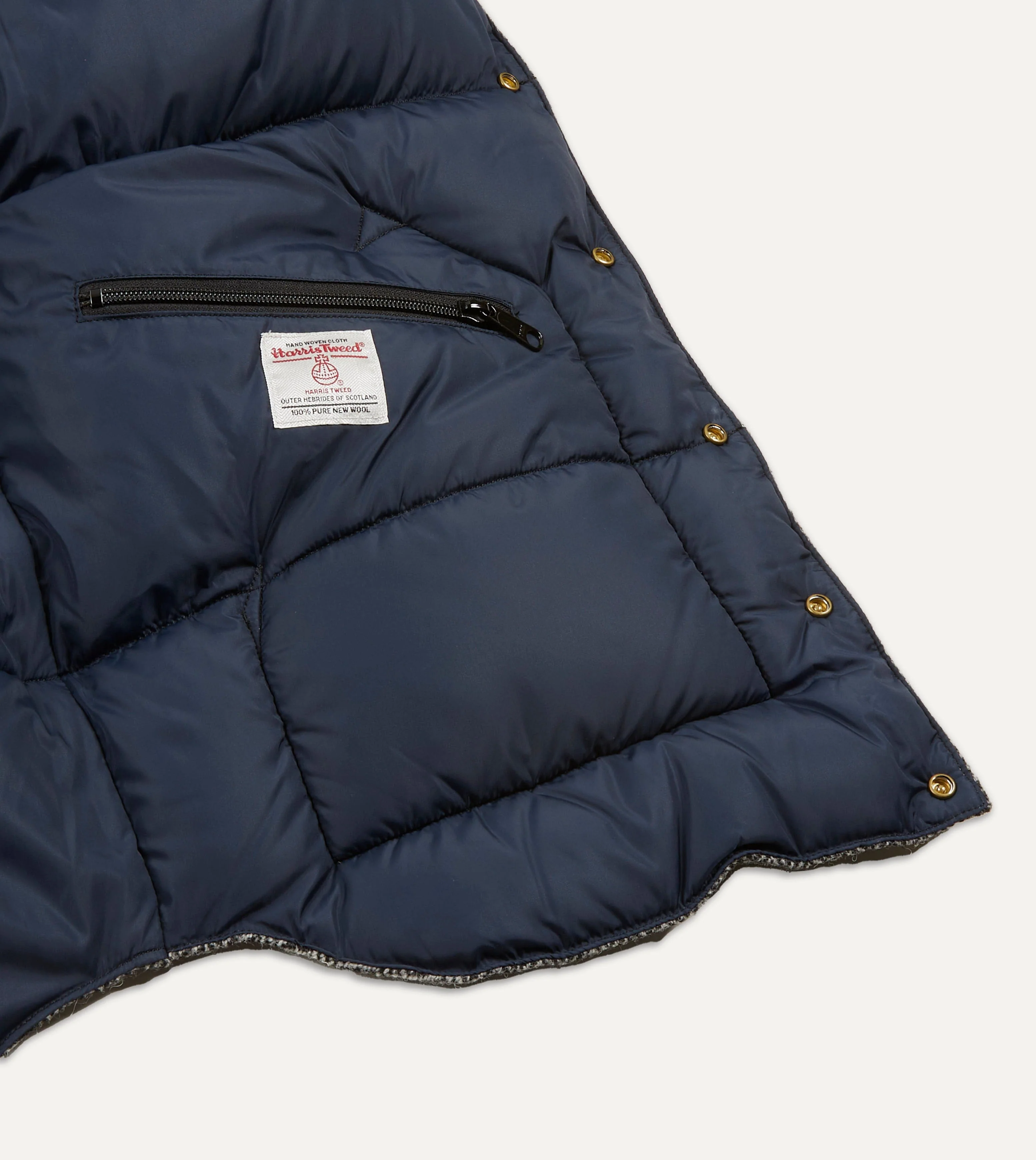 Rocky Mountain Featherbed for Drake's Herringbone Harris Tweed Leather Christy Down Jacket - Image 6