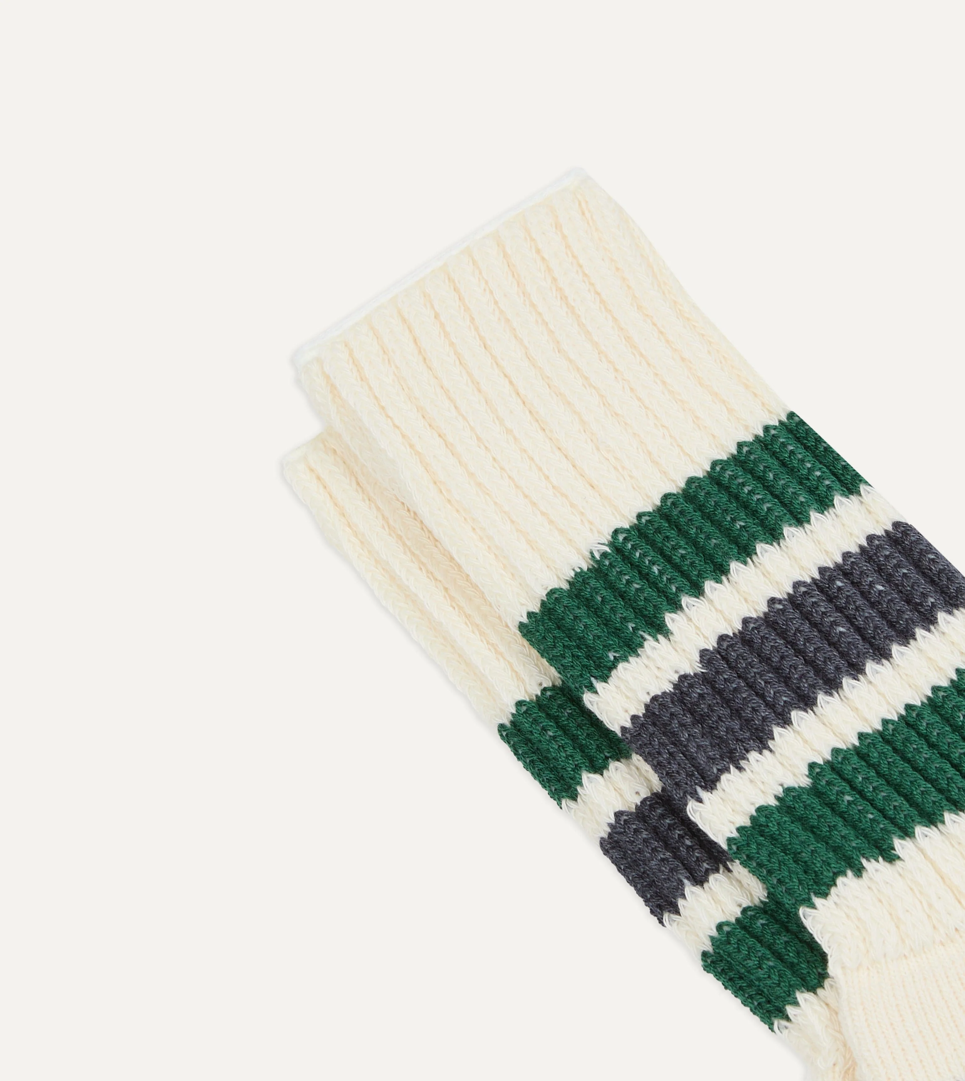 RoToTo Green and Grey Cotton Crew Socks - Image 3