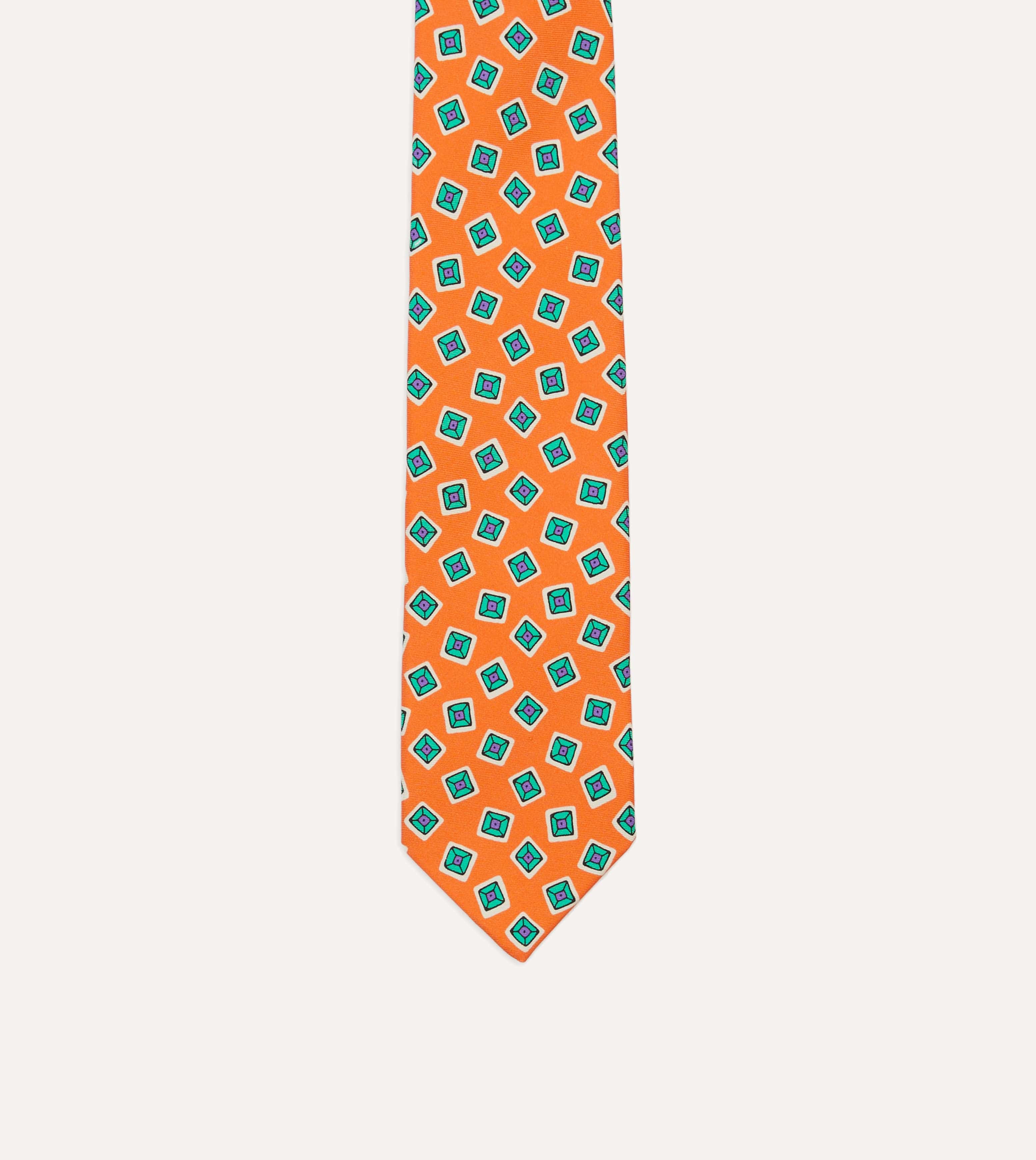 Rust Jumbled Tile Print Silk Self Tipped Tie - Image 3