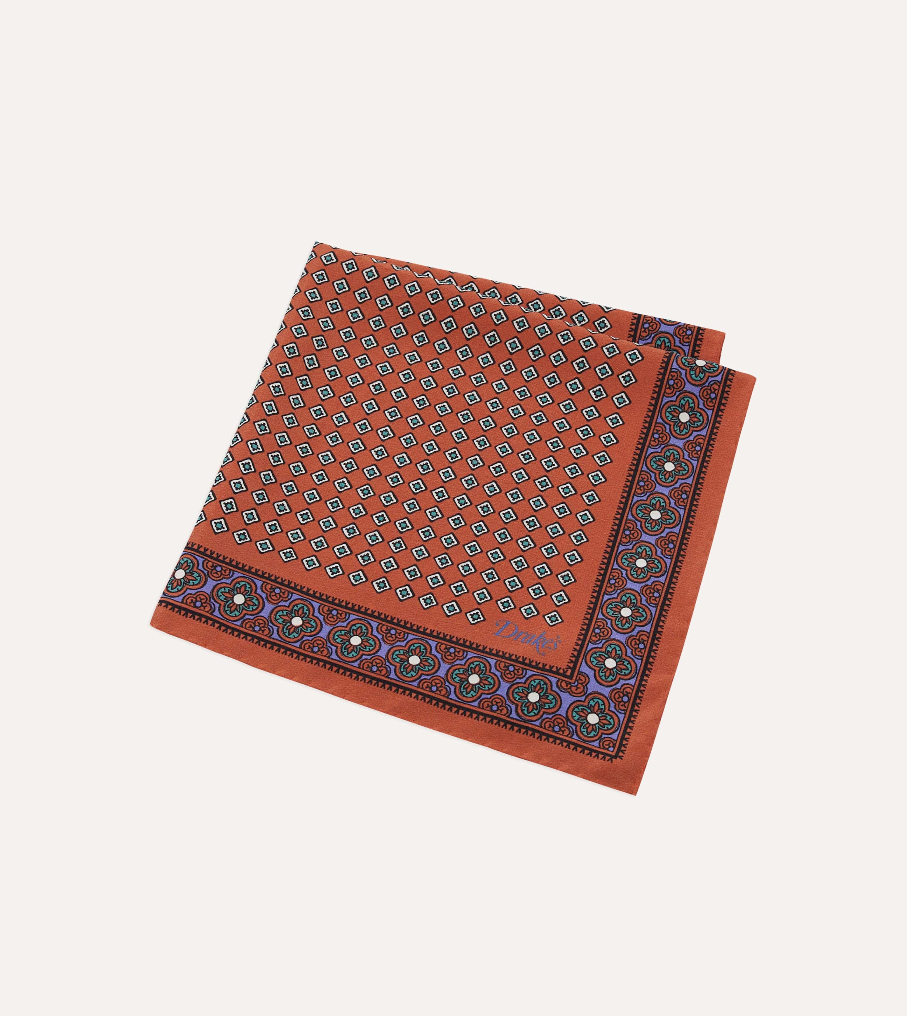 Rust Vintage Tile Print Silk Pocket Square - Image 4