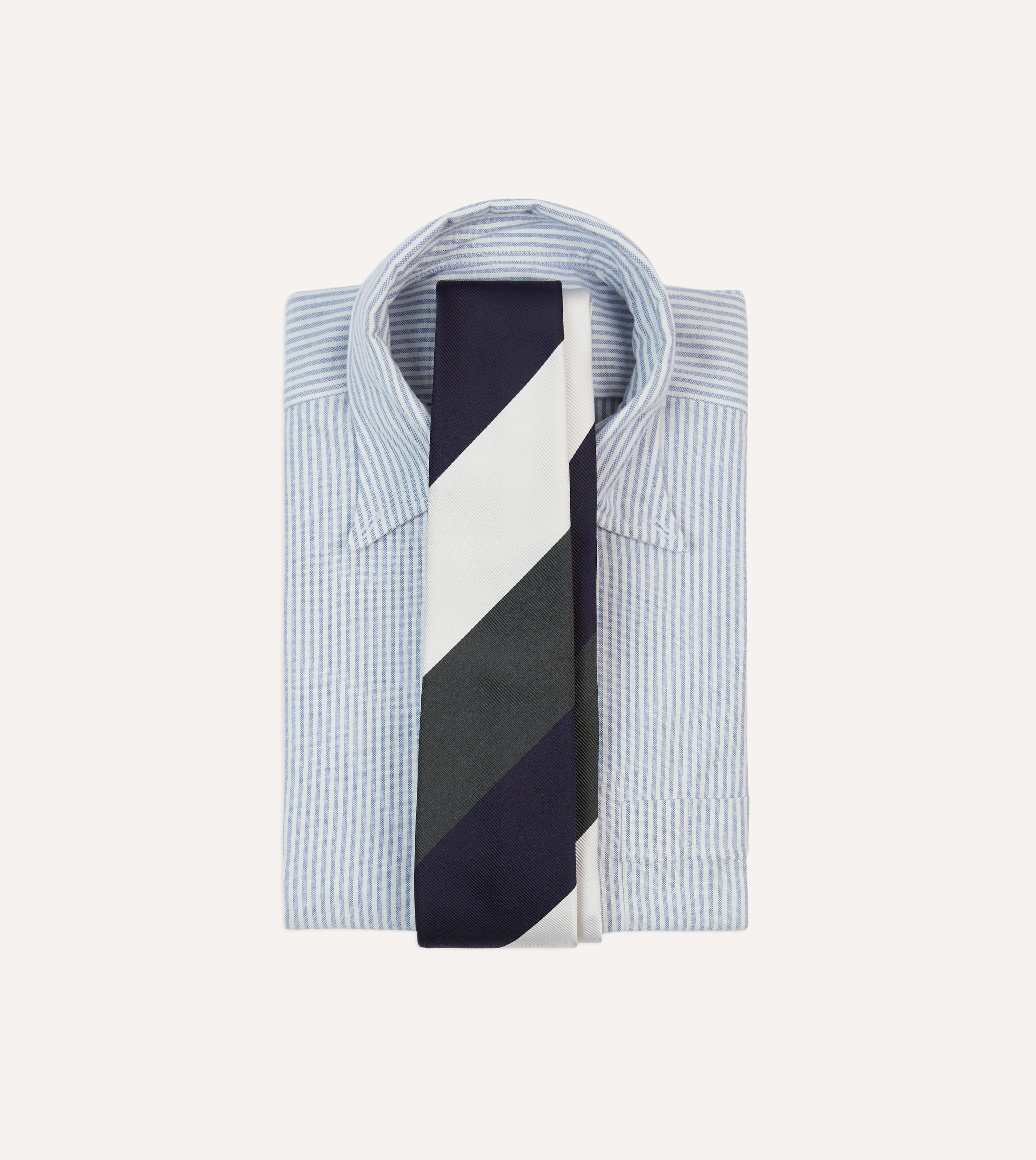White, Navy and Grey Wide Stripe Repp Silk Tipped Tie - Image 2