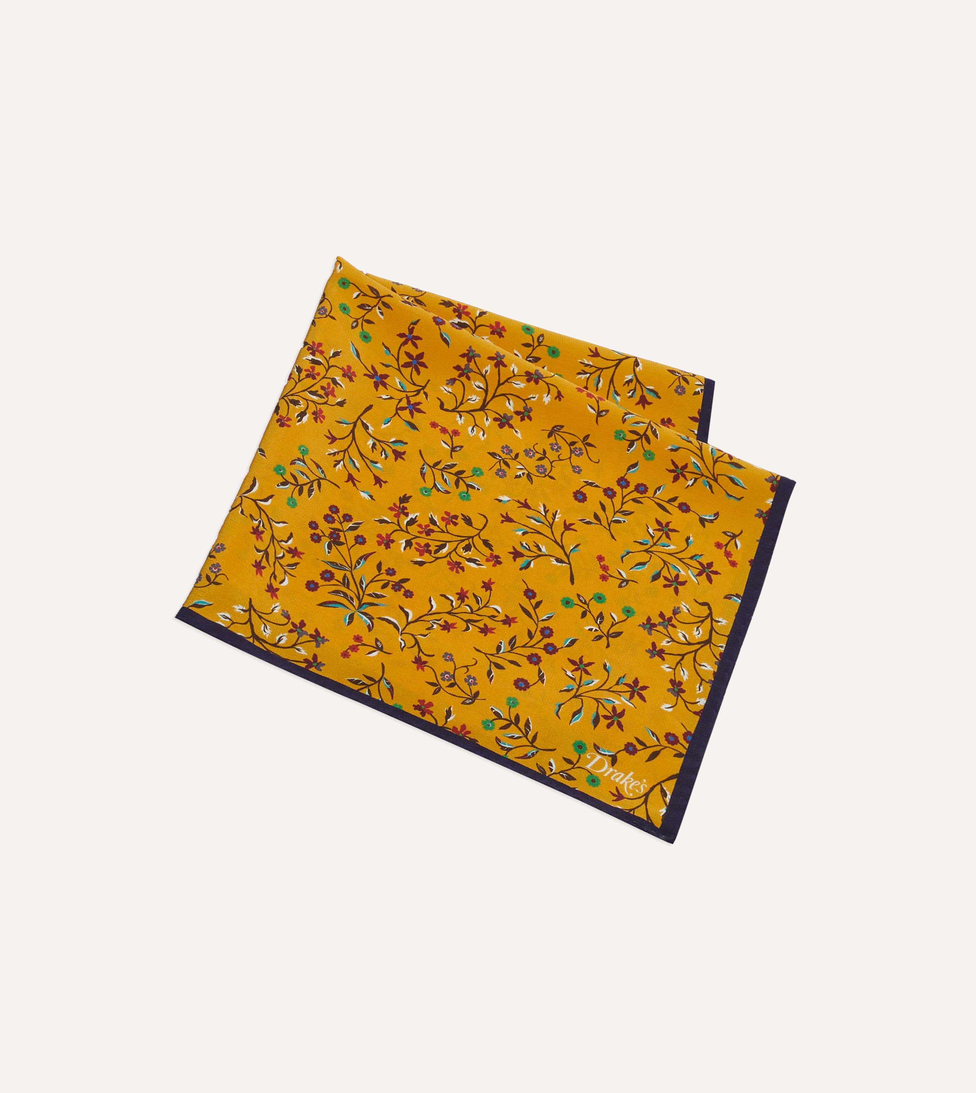 Yellow Floral Print Silk Pocket Square - Image 3
