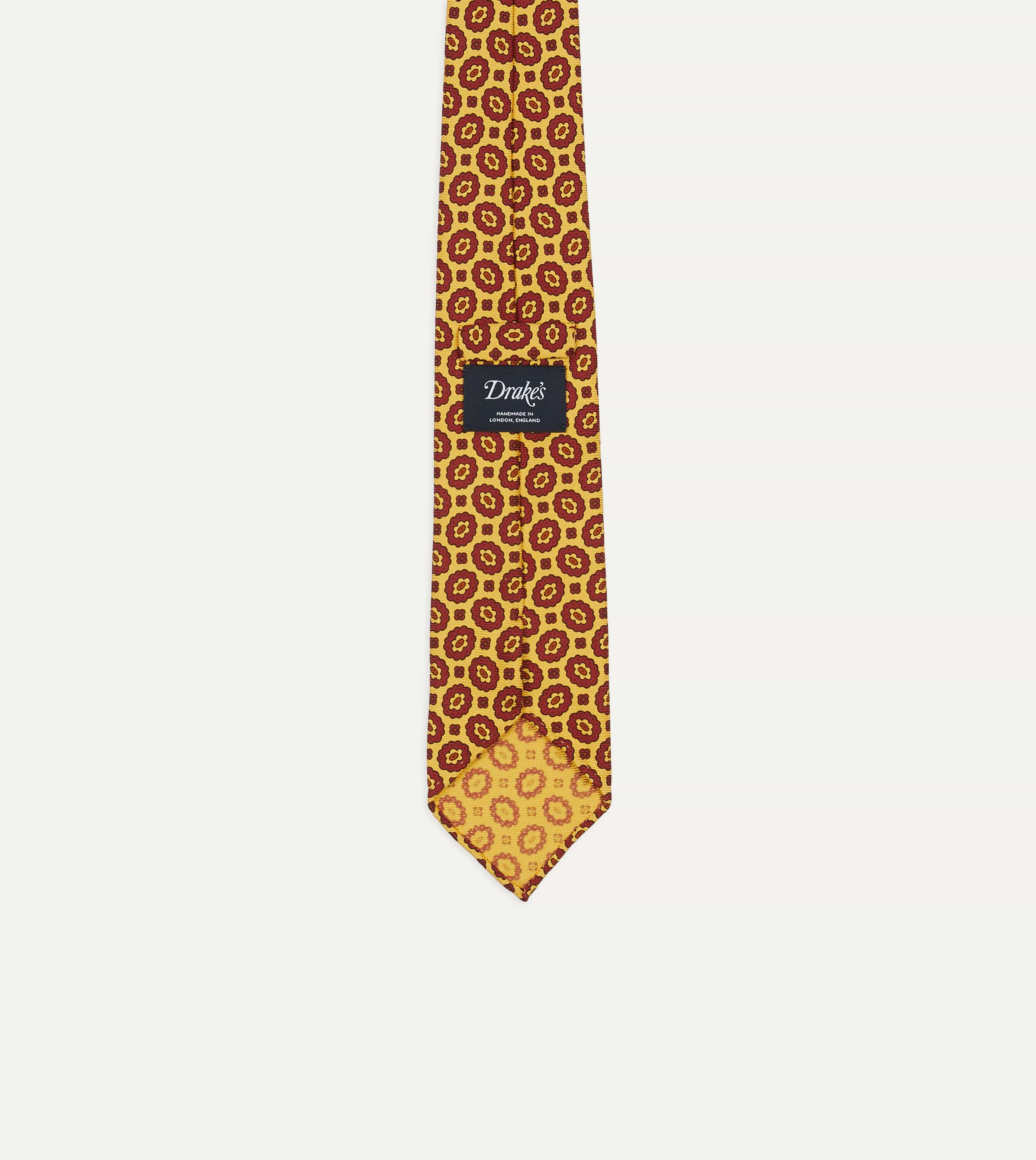 Yellow Flower Print 40oz Madder Silk Hand Rolled Tie - Image 3